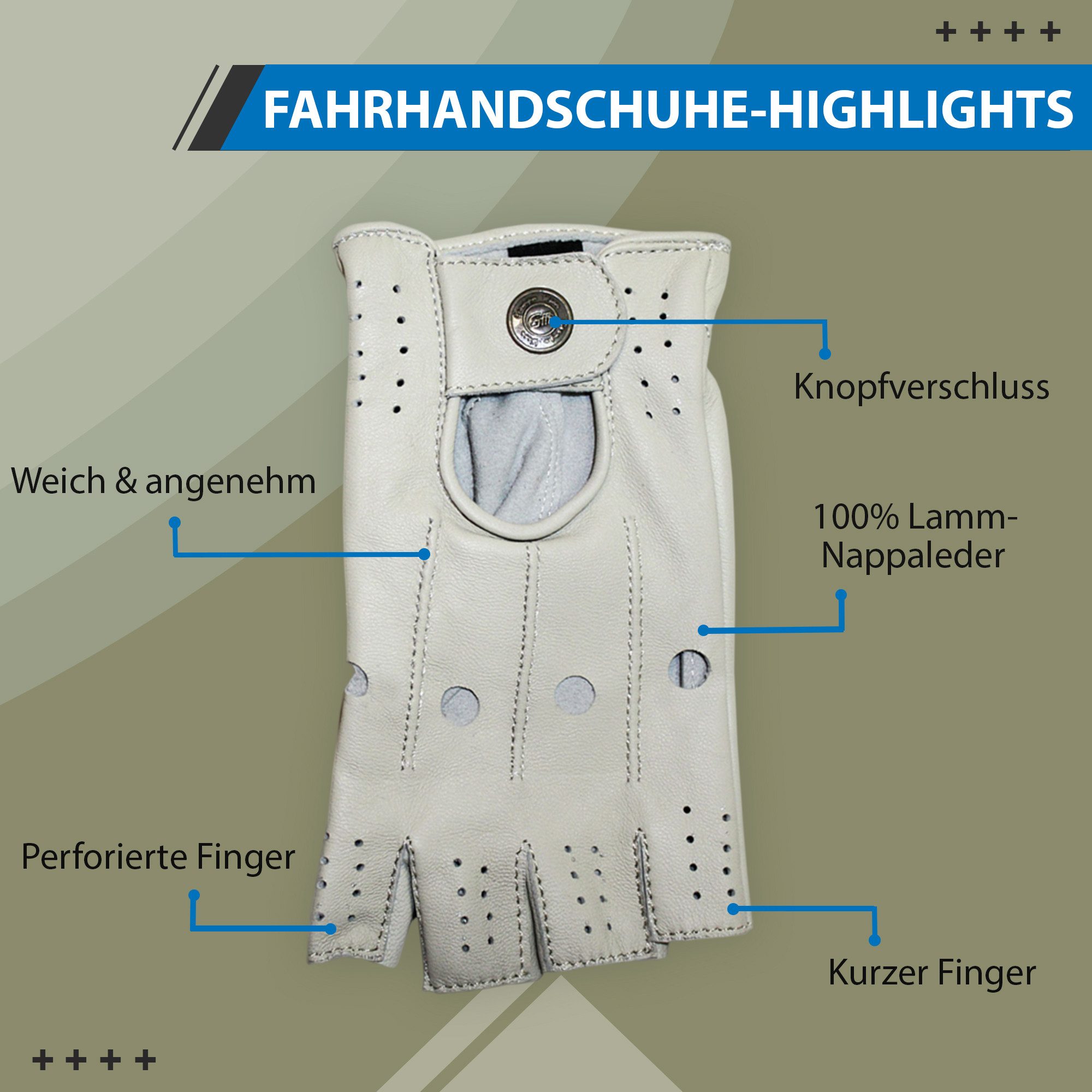 German Wear Lederhandschuhe Driving-GL3 Driving Halbfinger Fingerlose Autofahrer Lederhandschuhe echtleder