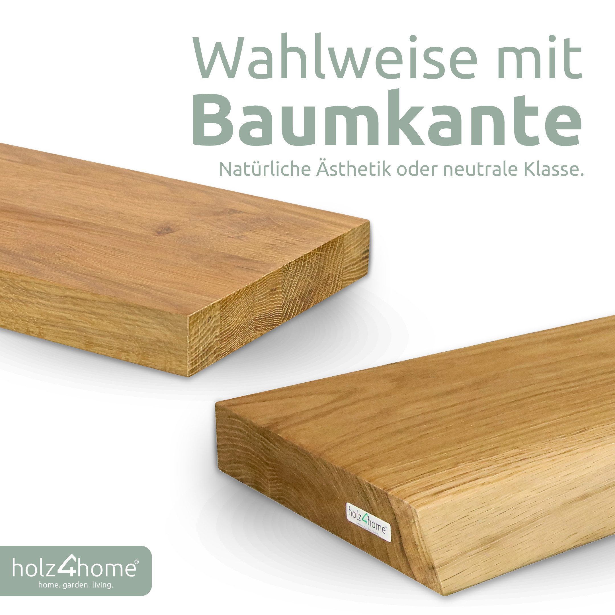 holz4home® Wandregal aus Massivholz Eiche Natur I Schwebendes Regal I Unsichtbare Halterung, Naturgeölt – Bild 4 von 5