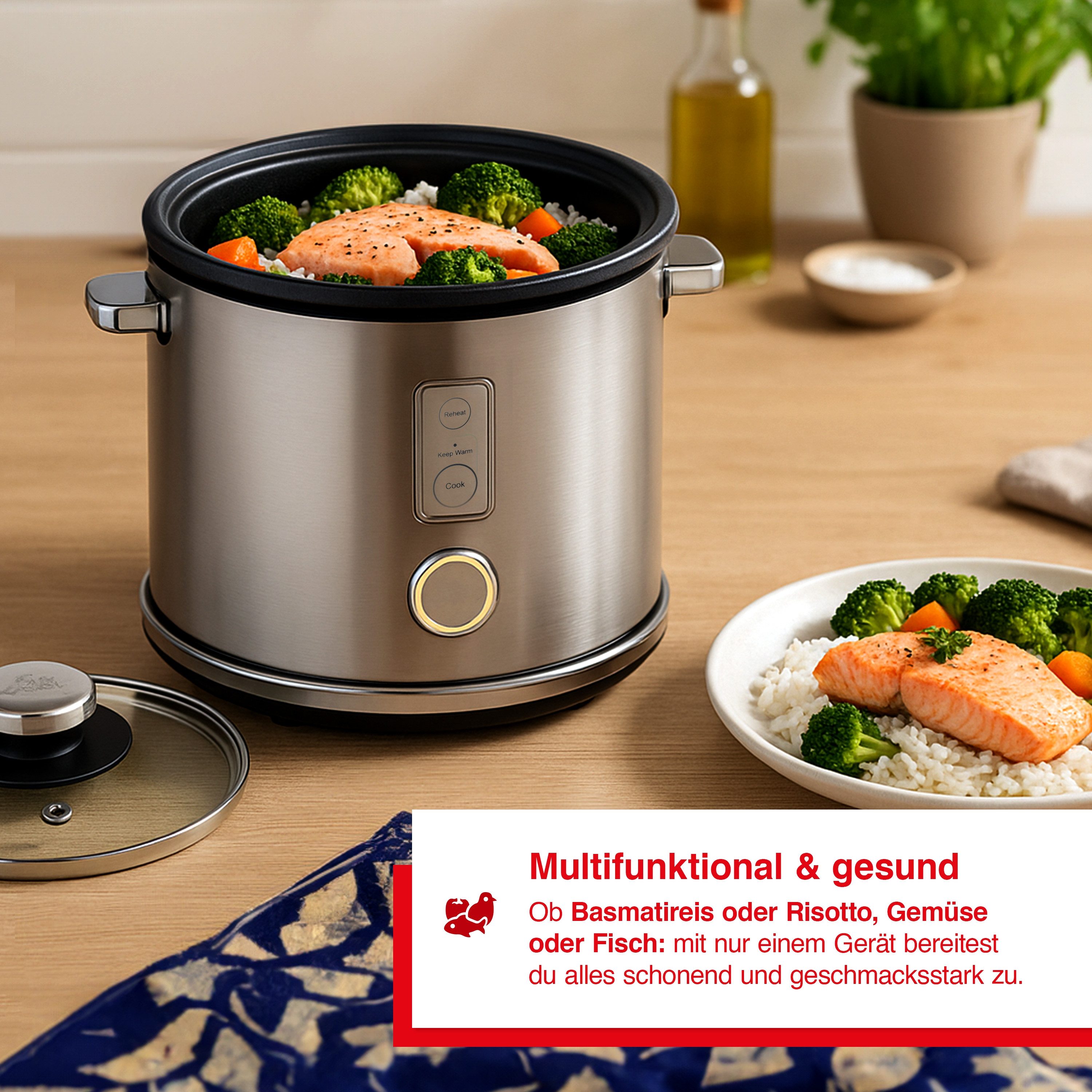 SOLIS OF SWITZERLAND Reiskocher Rice Cooker Multi, Typ 8162, 650 W, Dampfgar- und Warmhaltefunktion, 1,2 L Volumen, beschichtet