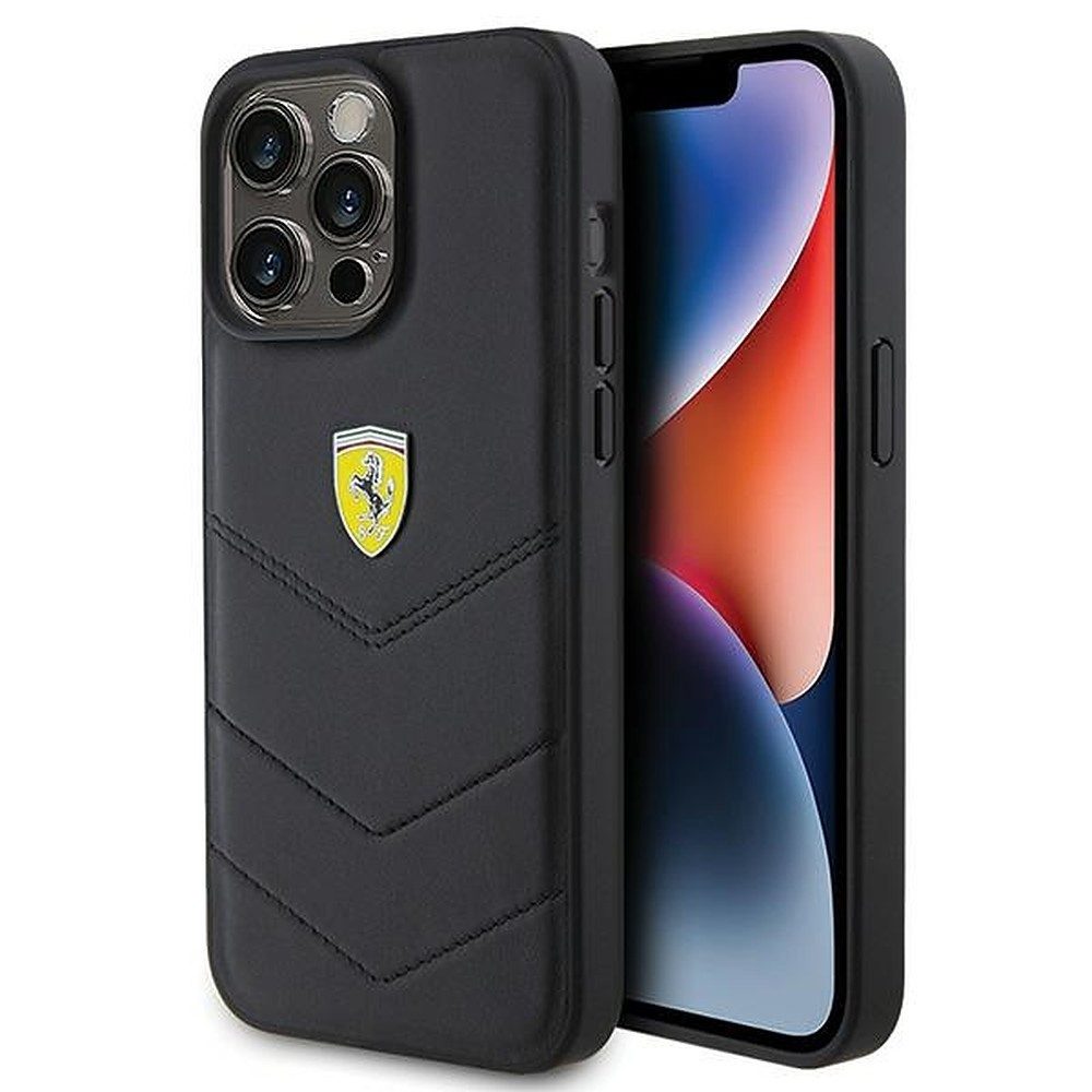 Ferrari Handyhülle Gesteppte Lederhülle, Öko-Leder, Steppnähte, Metalllogo, Kameraschutz