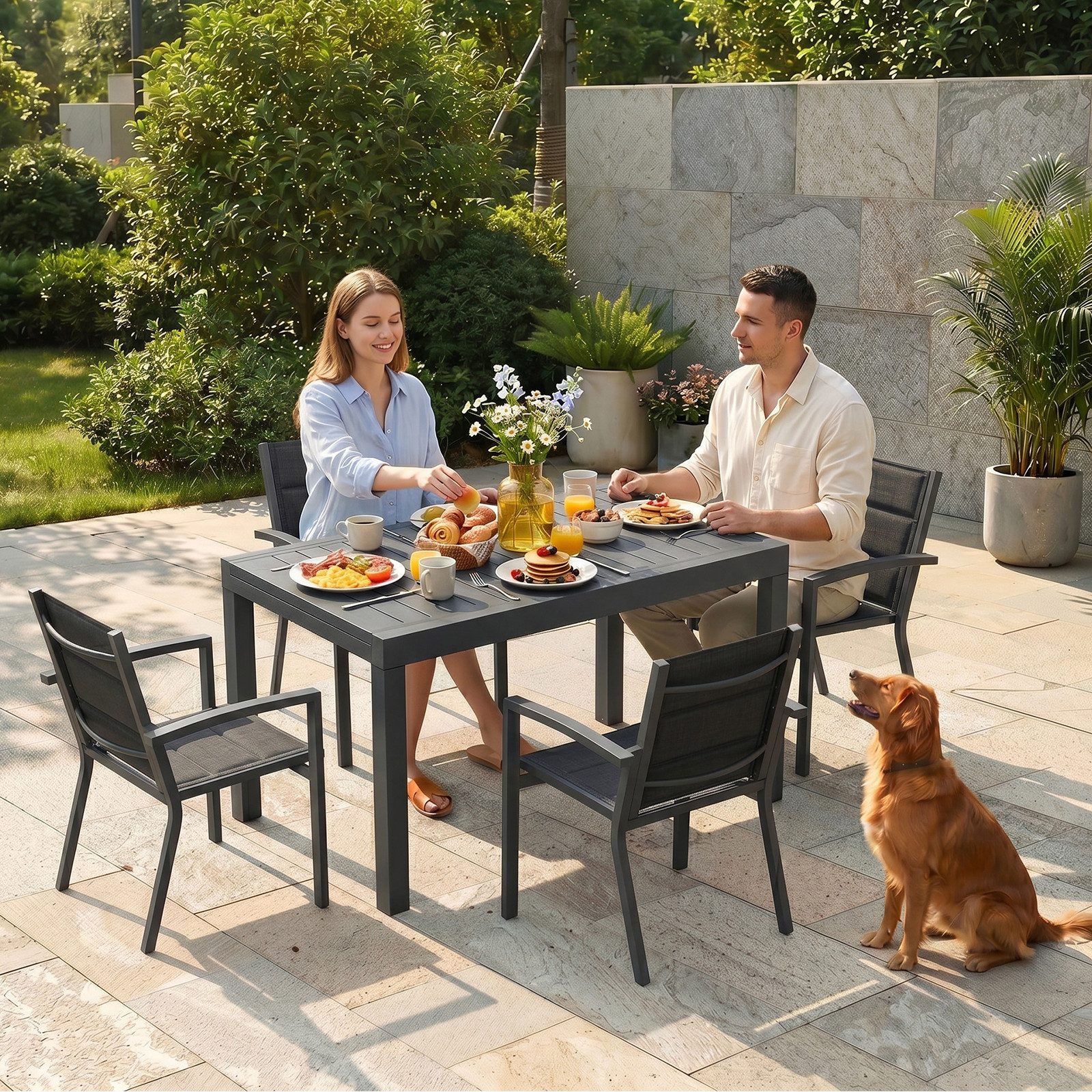 HOMALL Gartenstuhl Stapelbare Aluminiumstühle Outdoor Stühle 2/4/6er Set, Bis 160kg (Gewicht ca. 3,5 kg, erhältlich in drei Farben, geeignet für Camping, Pool, Grillszenarien (ohne Tisch), 2 St)