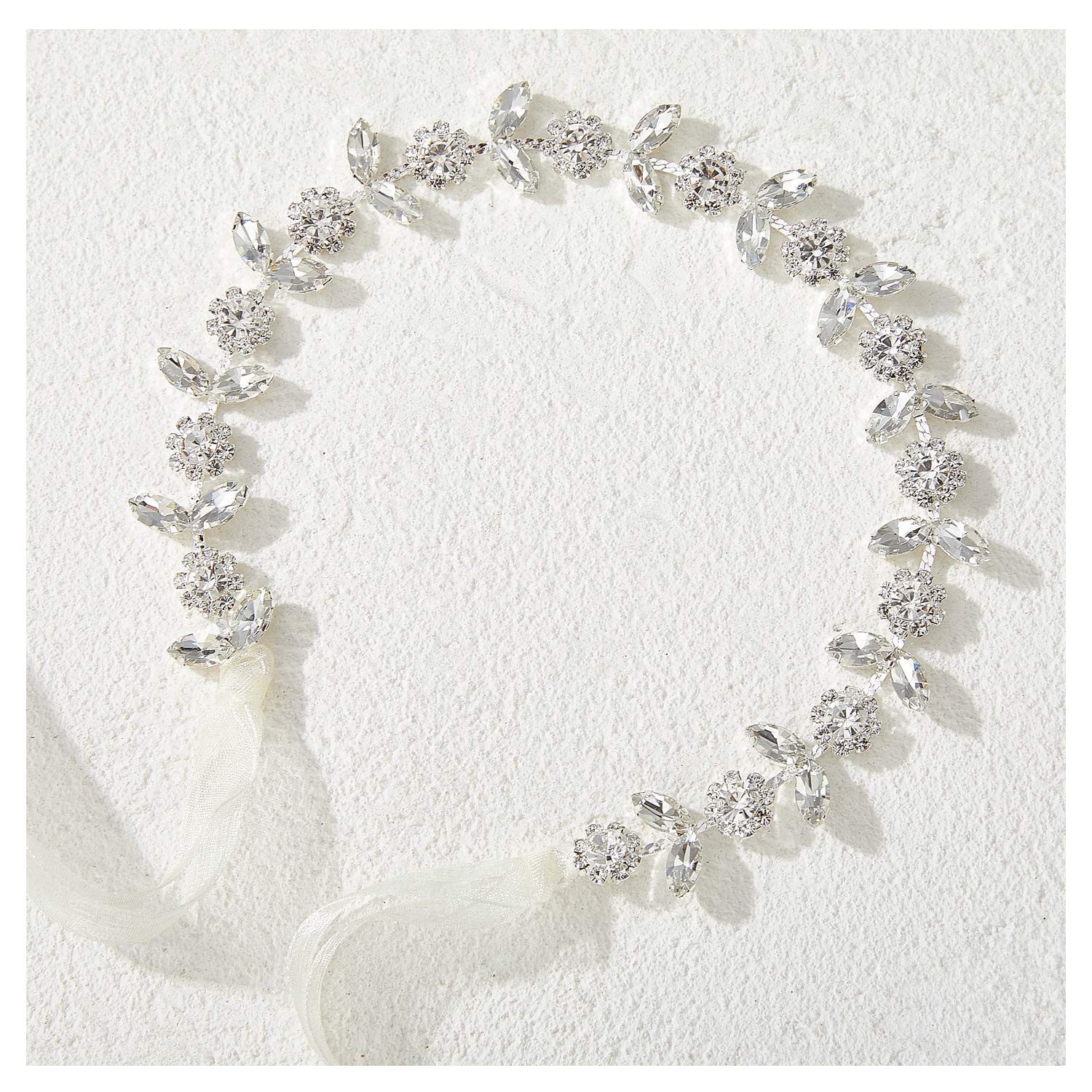 MOPUEA Diadem Kristall Blume Stirnband Kopfschmuck Haarreif silber (Set, 1-tlg., Band oder Haarnadeln für stabilen, komfortablen Sitz), Für Hochzeiten, Partys oder als Geschenk für Mädchen & Frauen