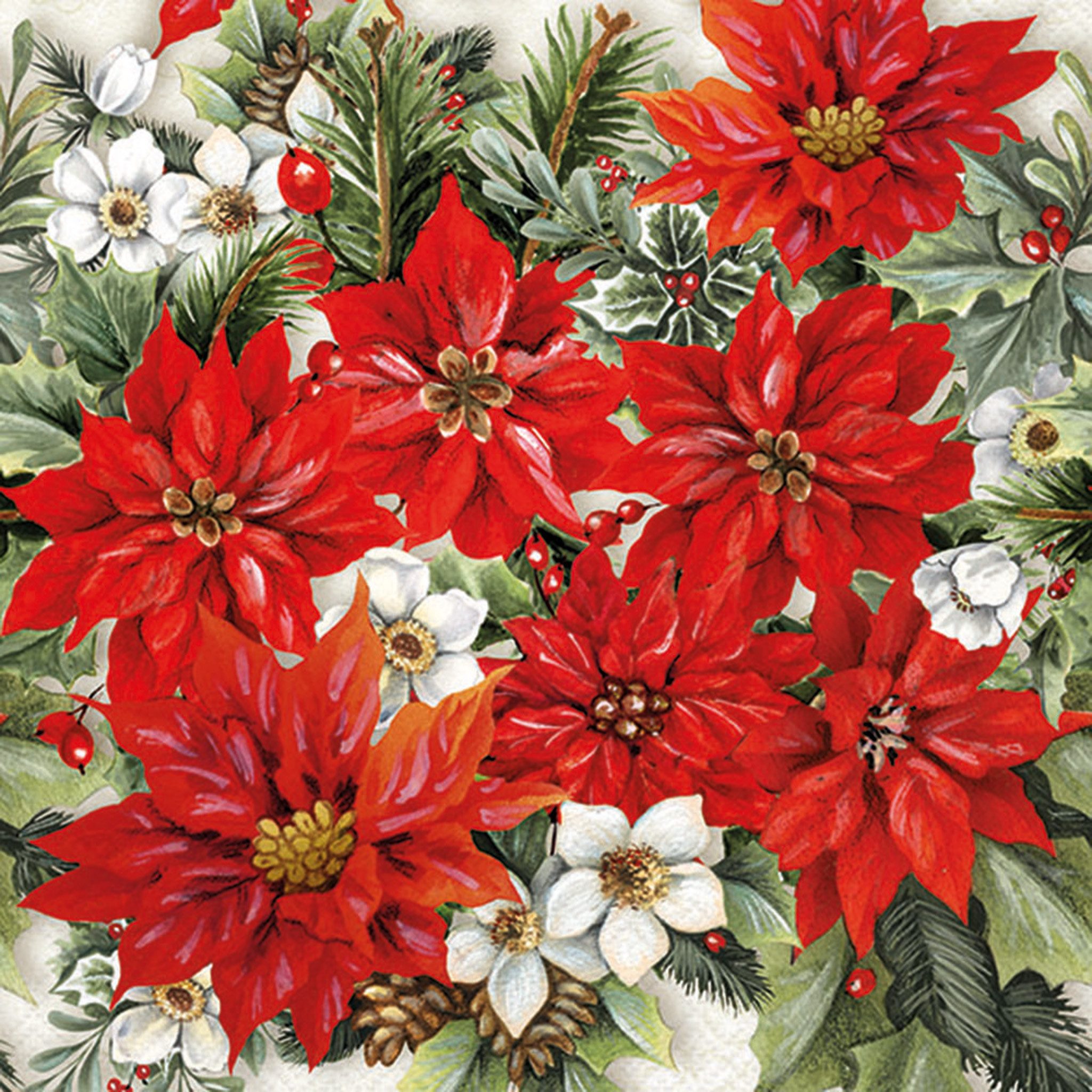 Ambiente Luxury Paper Products Papierserviette, Servietten Papier 33x33cm 3-lagig mit Weihnachtssterne Motiv 20 Stück