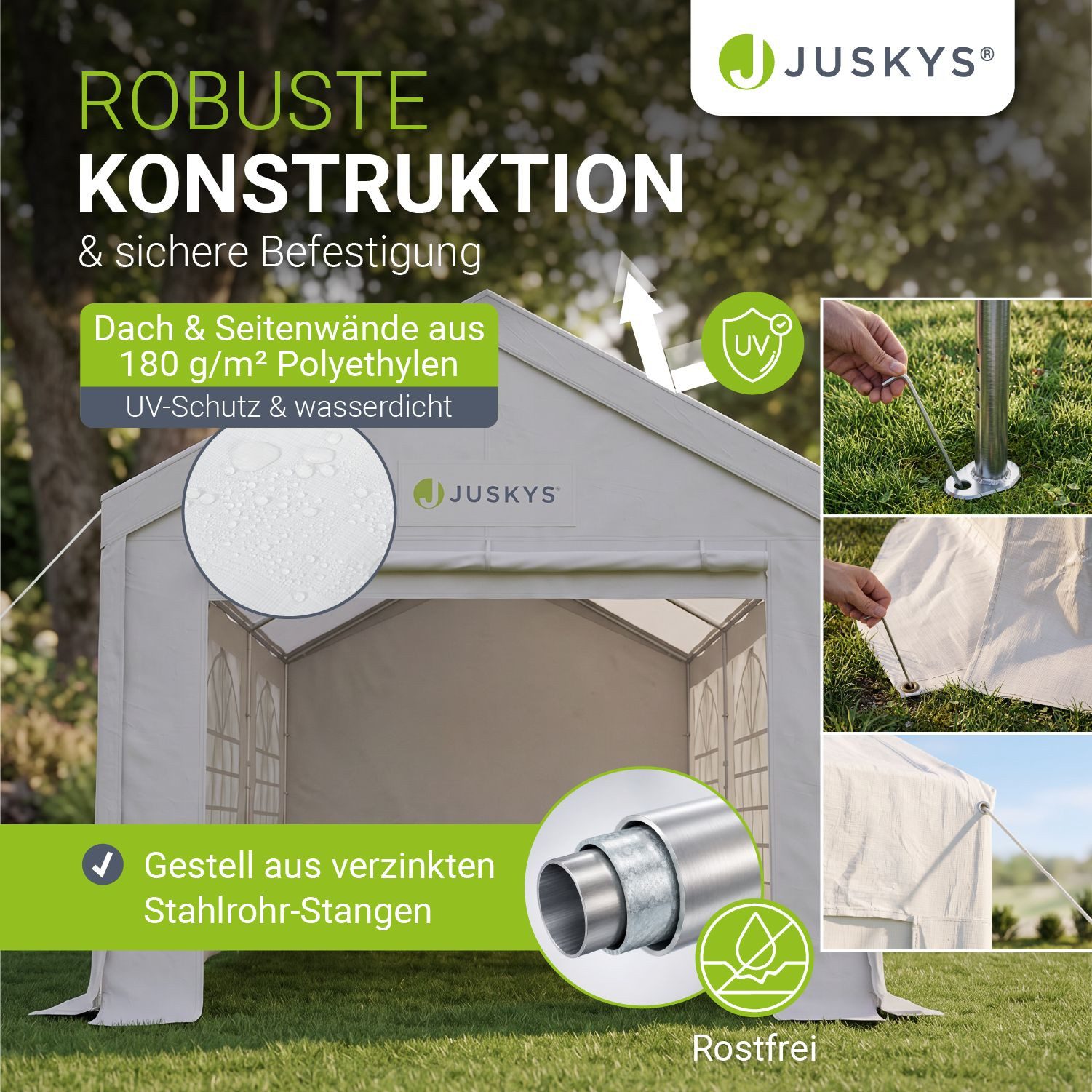Juskys Partyzelt Gala 3x6 m, groß, stabil und standfest mit einfachem Klick-System