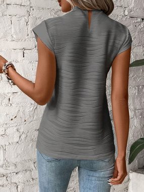 BlauWave Hemdbluse Halbhoher Halsausschnitt Texturiertes Wellenstreifen-Top (1-tlg., Geeignet für den Sommer) Kurzärmeliges T-Shirt für Frauen
