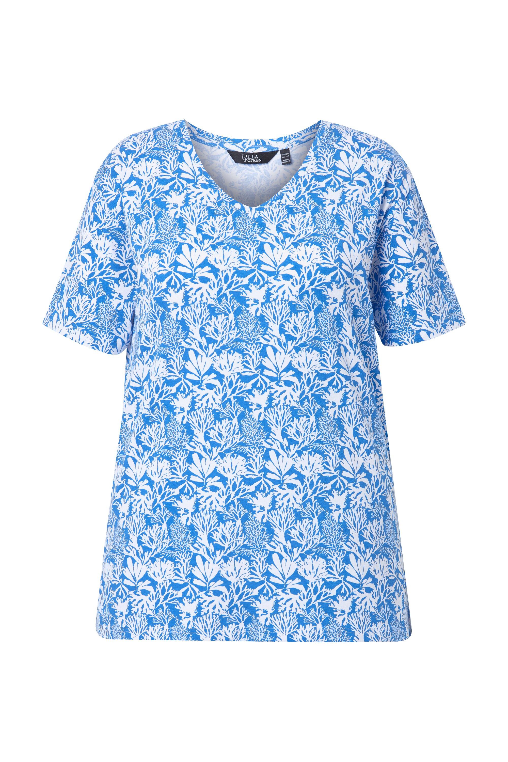 T-Shirt T-Shirt floraler Druck A-Linie V-Ausschnitt