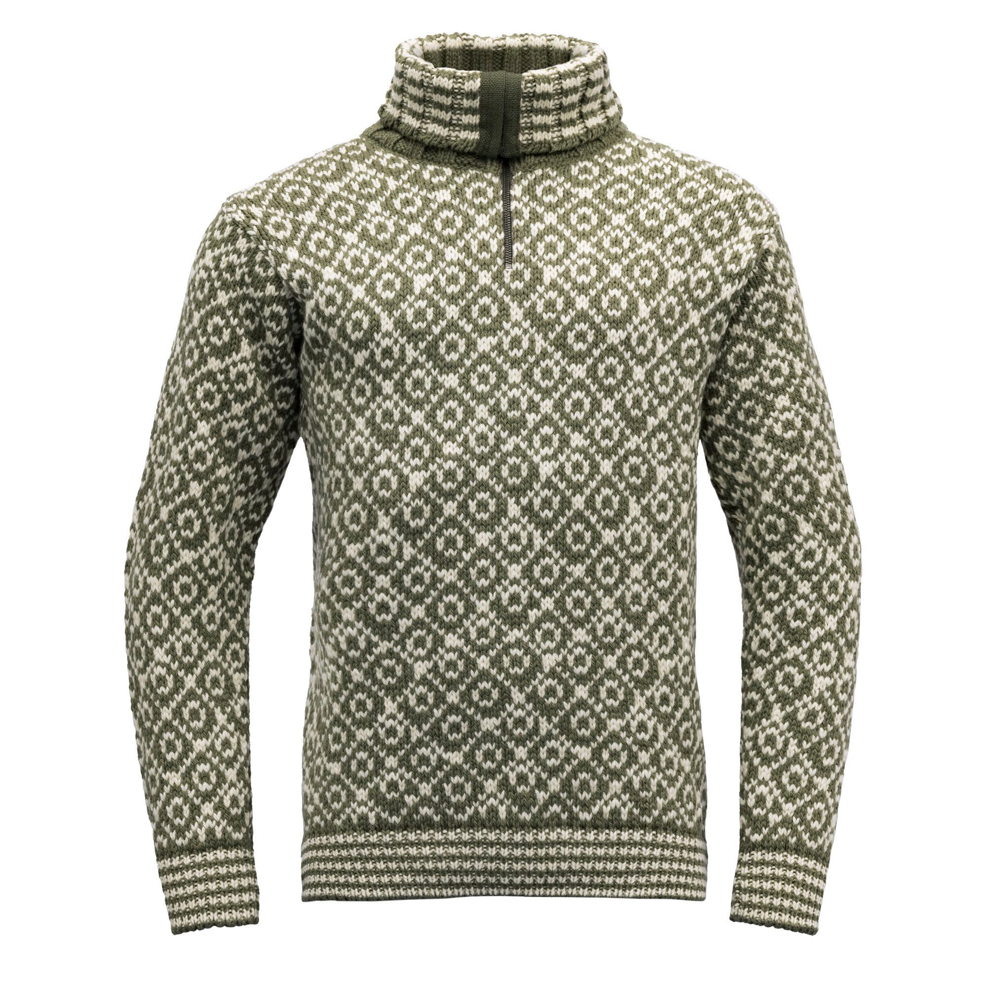 Devold Fleecepullover Devold Svalbard Wool Zip Neck Sweater Green - Offwhite