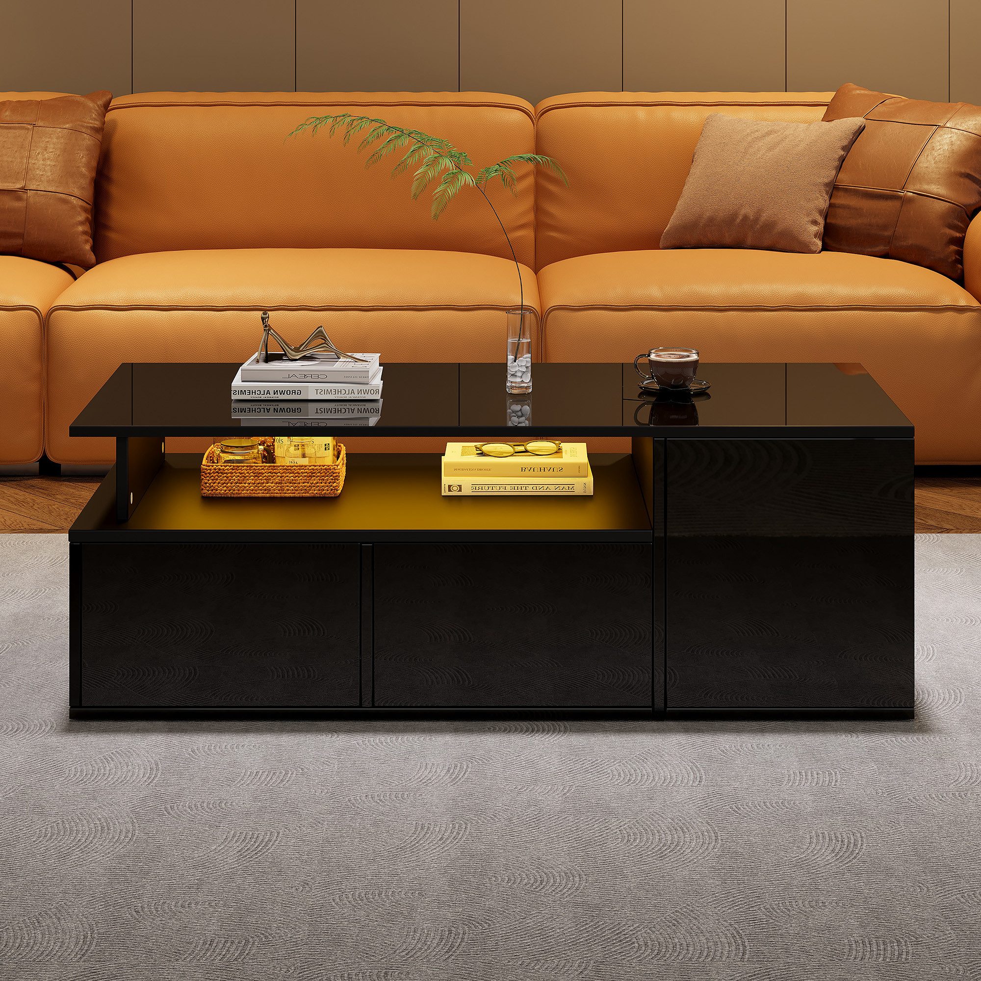 HAUSS SPOLE Couchtisch Sofatisch mit LED-Licht, mit 2 Schubladen, für Wohnz günstig online kaufen