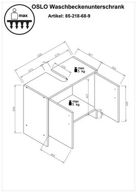 BASIC by Balculina Badmöbel-Set Oslo Badezimmerset Schrankset Badset 5tlg., (Komplett-Set, 5-St), Spiegel, Hängeschrank, Unterschrank, Hochschrank, Waschbeckenschrank