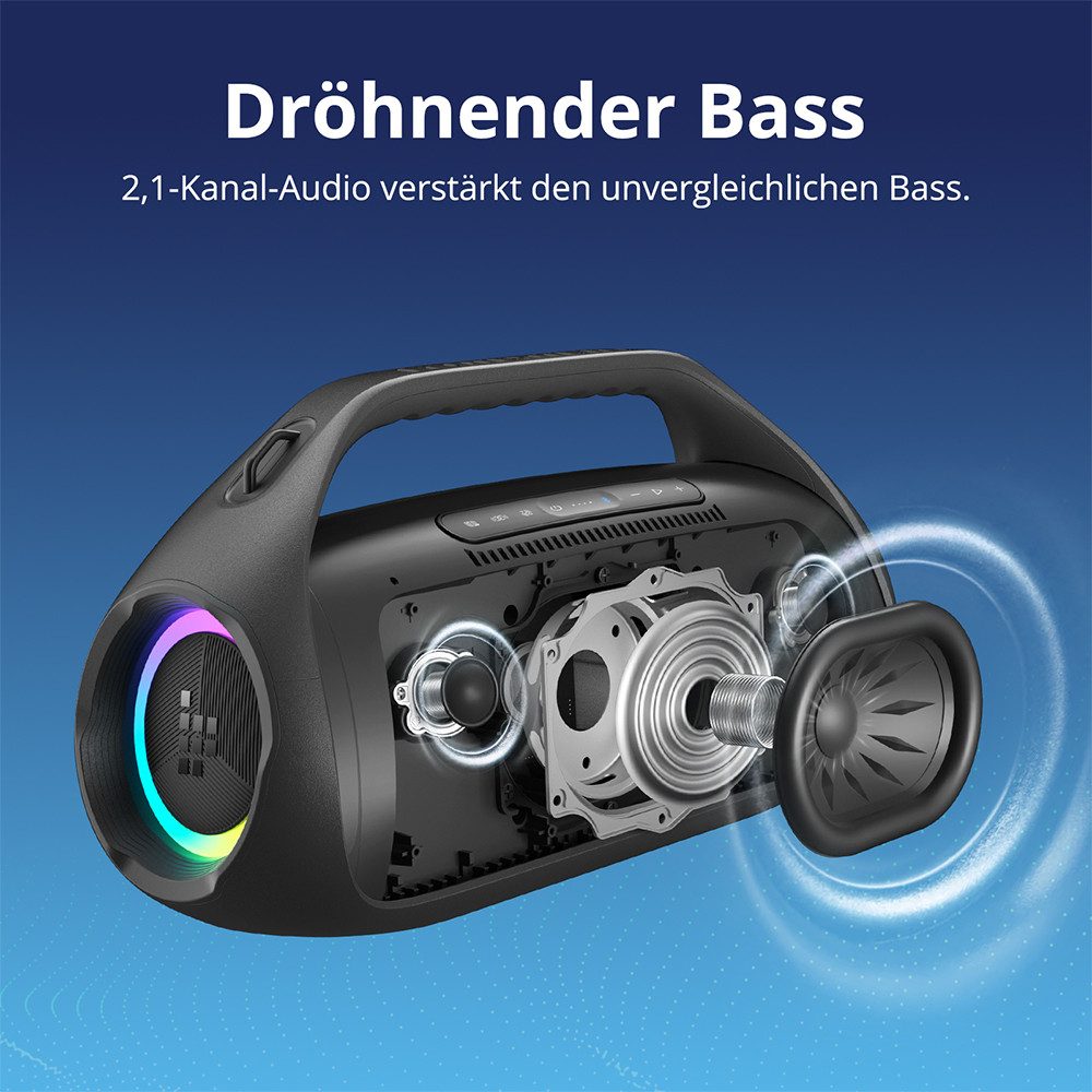 Tronsmart Bang 2 PartyBoxTragbarer Party-Lautsprecher 2.1 (90 W, 90W kabellos mit lPX6 Wasserdicht, 26h Akku, Kraftvoller Bass)