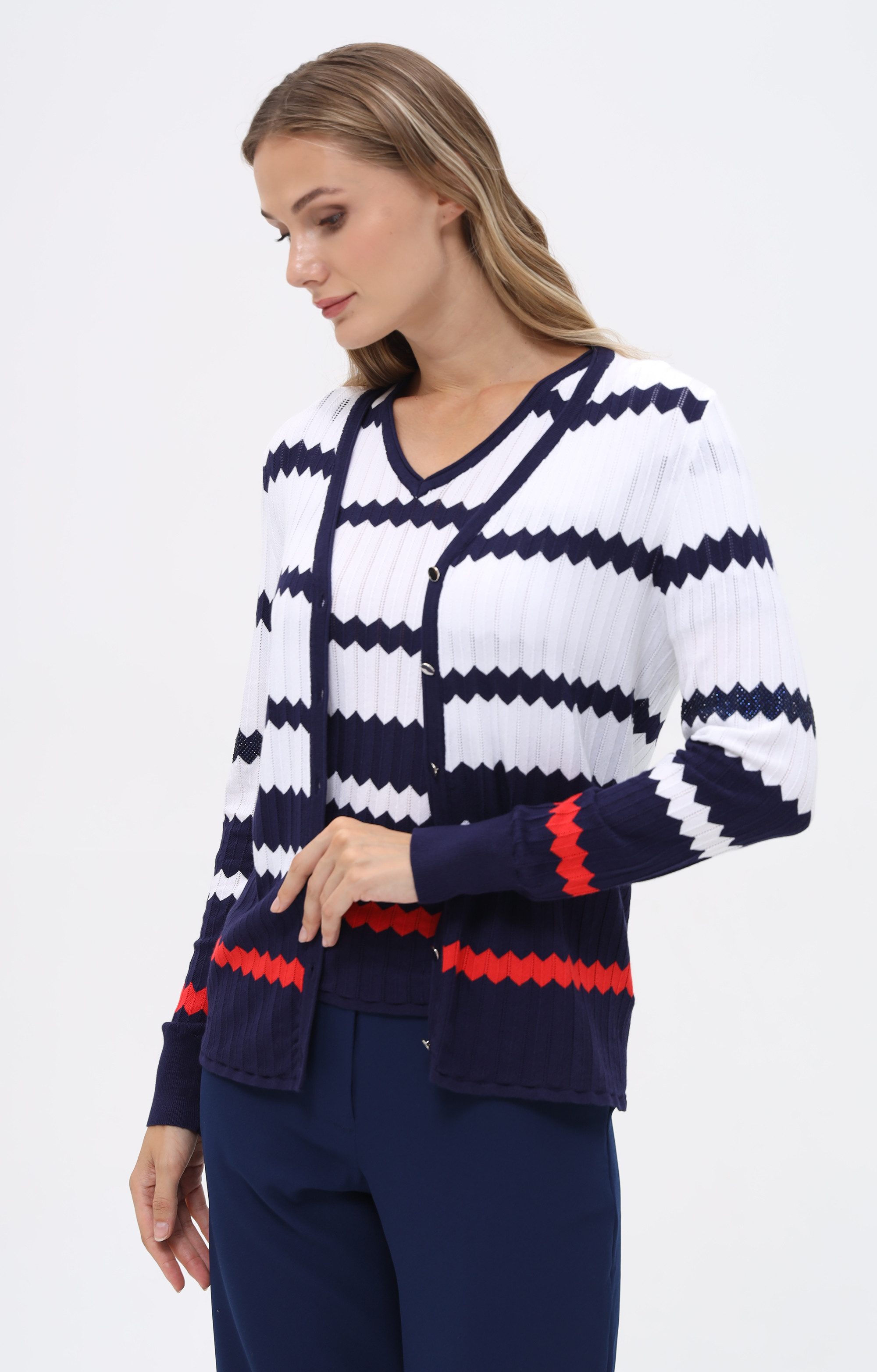 Passioni Cardigan und Top mit Zick-Zack-Streifen-Design günstig online kaufen