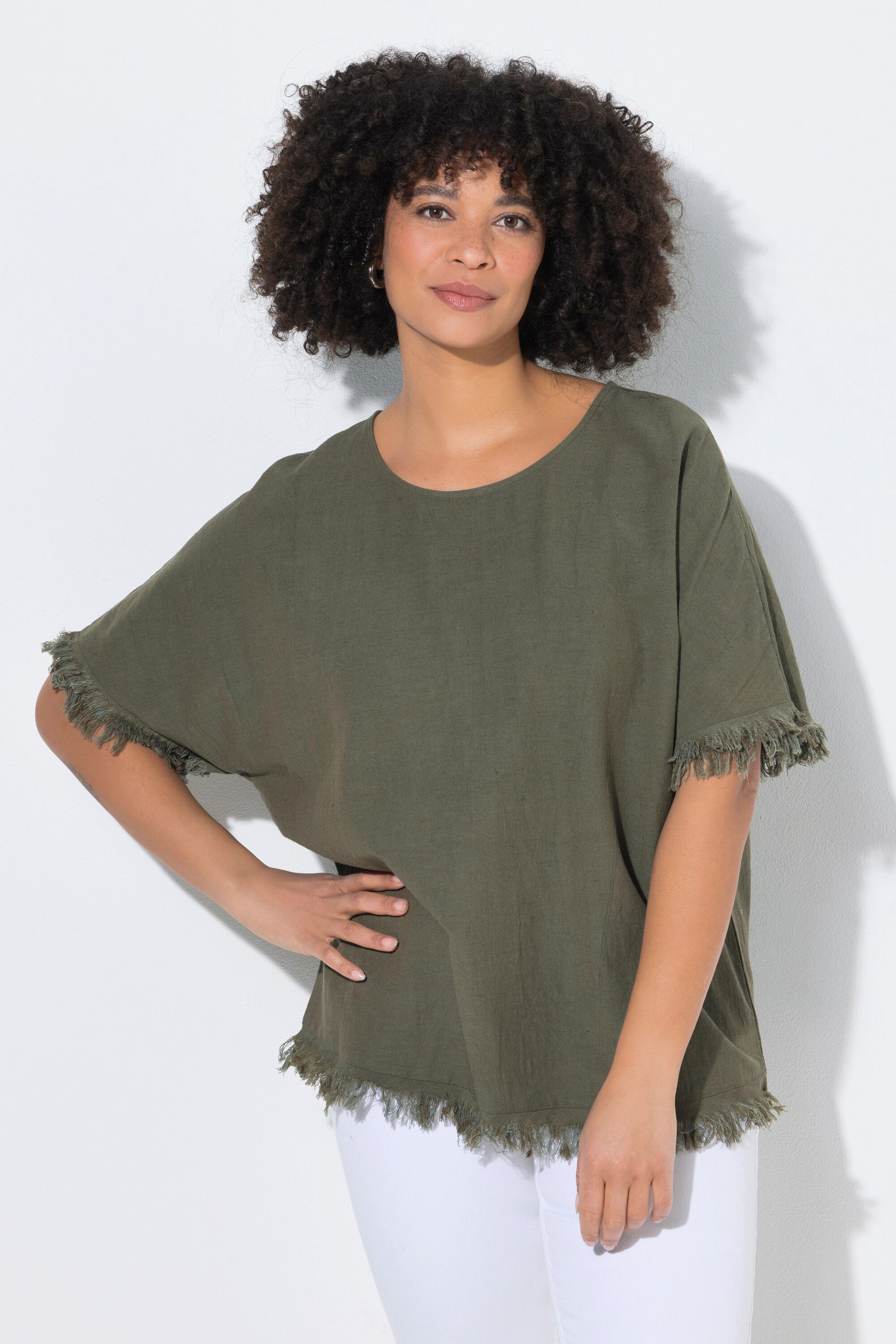 Angel of Style Druckbluse Blusenshirt Oversize Fit Leinenanteil Fransen günstig online kaufen