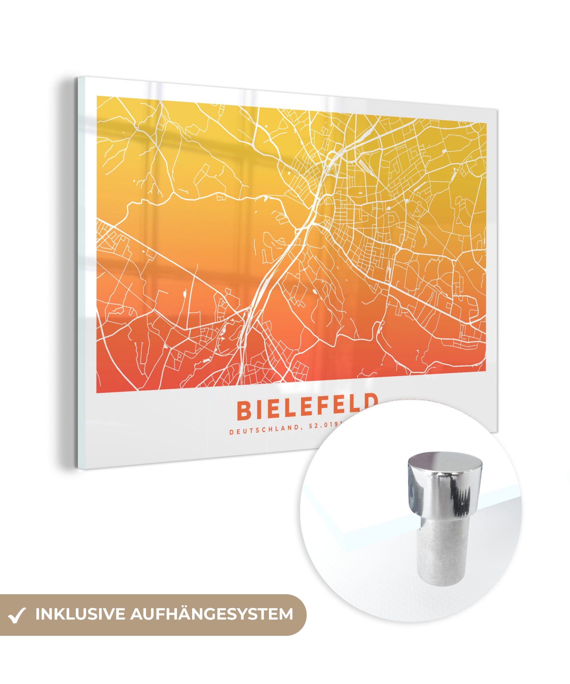 MuchoWow Acrylglasbild Bielefeld - Stadtplan - Deutschland, (1 St), Acrylglasbilder Wohnzimmer & Schlafzimmer