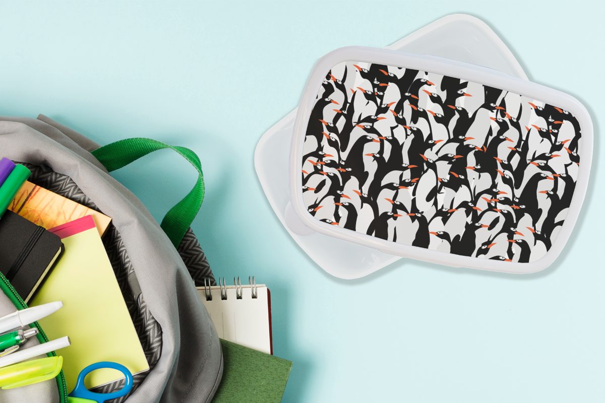 für Brotdose, Erwachsene, - - Kinder Pinguine Zentangle, Jungs Muster Kunststoff, Mädchen und Lunchbox - weiß und Tiere Brotbox MuchoWow für (2-tlg),
