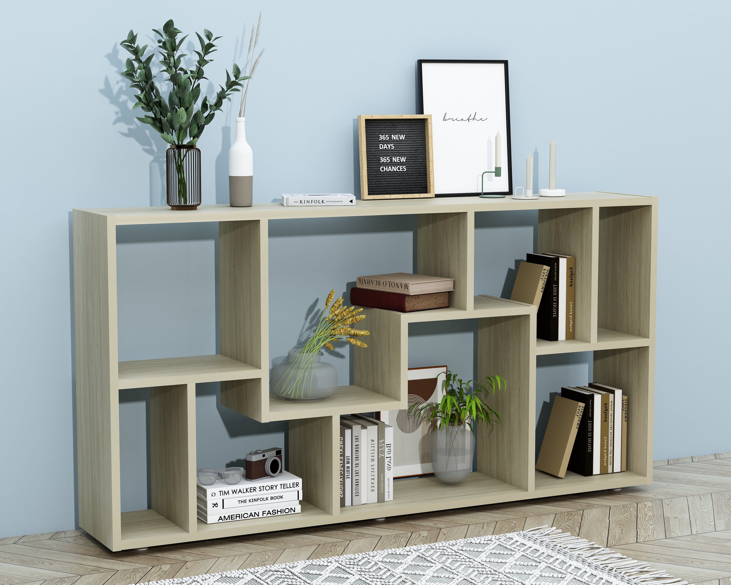 Regal 1-tlg. Bücherregal L, Lanisa Stand VCM Holz Raumteiler Standregal Honig-Eiche