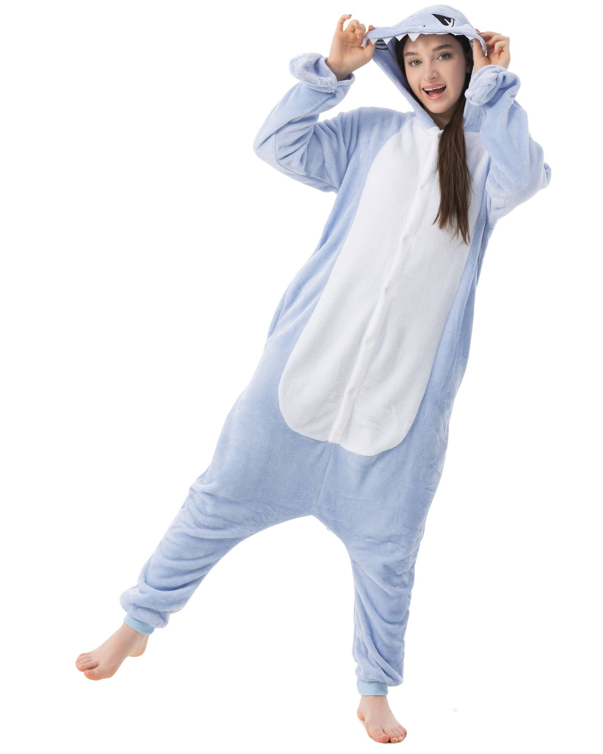 Katara Partyanzug Meerestiere Jumpsuit Kostüm für Erwachsene S-XL, Karneval - Kostüm, Kigurumi- Hai Blau S (145-155cm)