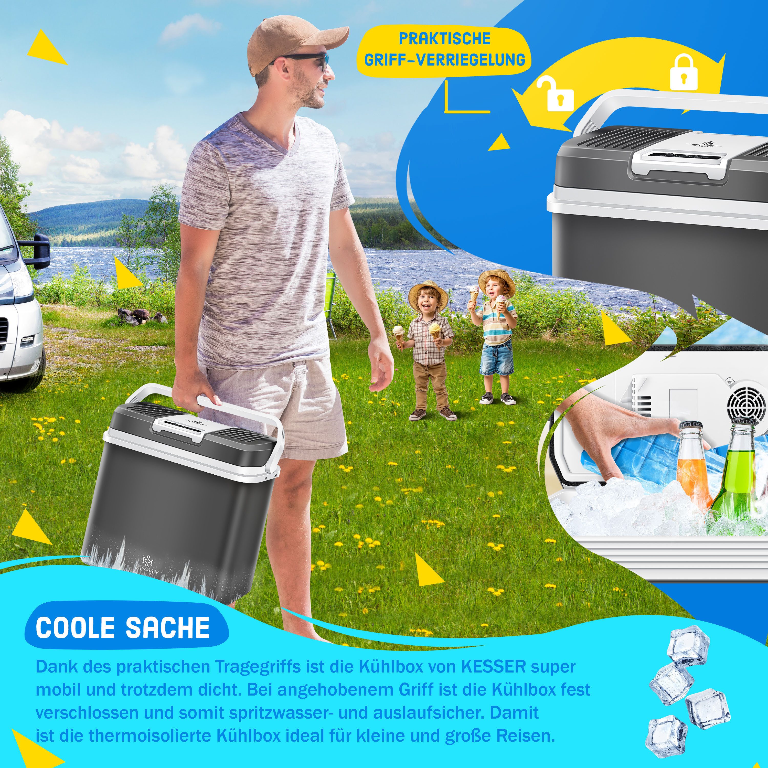 KESSER Kühlbox, 24 l, 24 Liter Kühlbox KÜHLT und WÄRMT Thermo-Elektrische Kühlbox