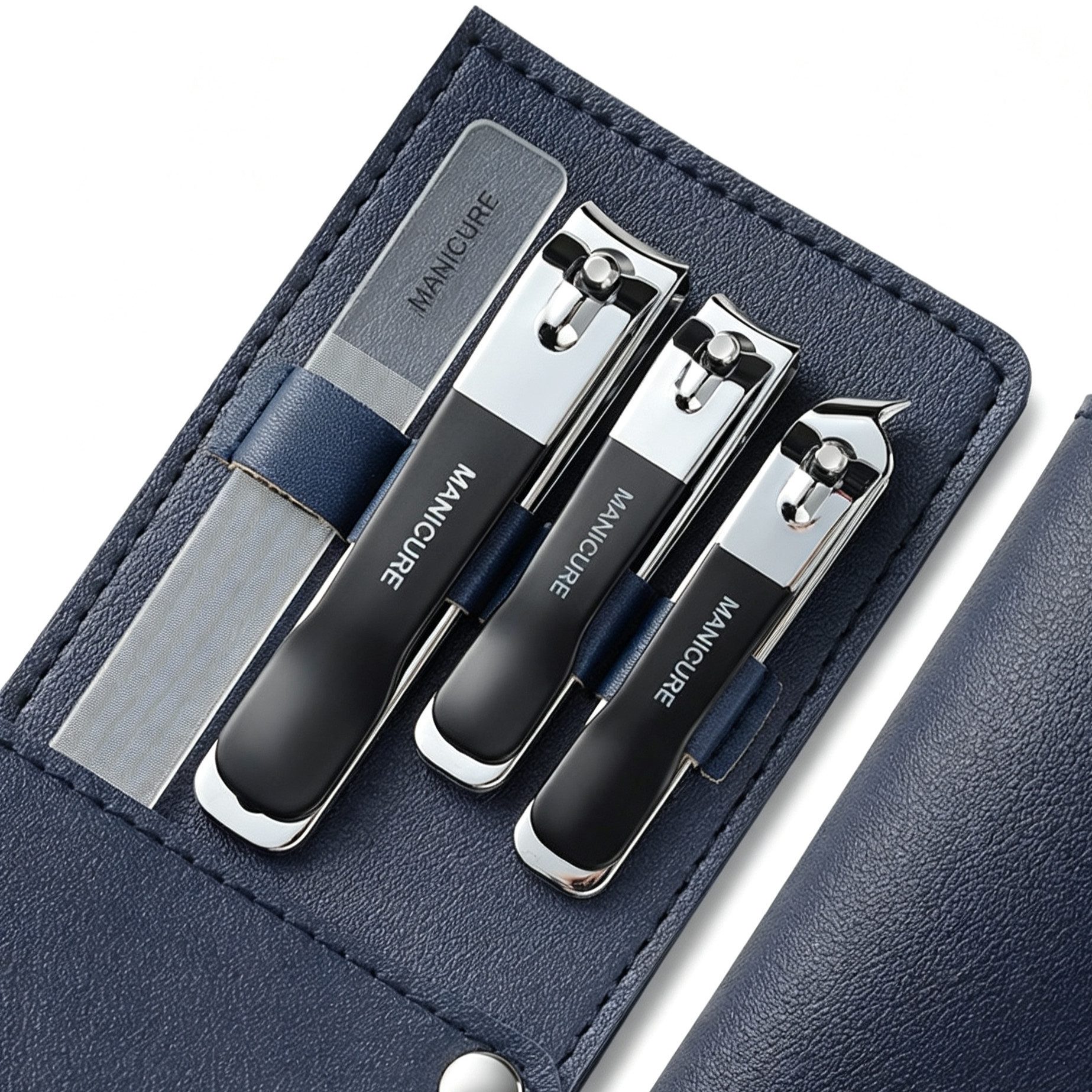 Rolipo Maniküre-Etui Nagelmaniküre-Set 4-teilig aus Kohlenstahl – Nagelknipser mit PU-Etui, 4 tlg., rostfrei, langlebig, scharf – für harte Nägel & eingewachsene Hornhaut