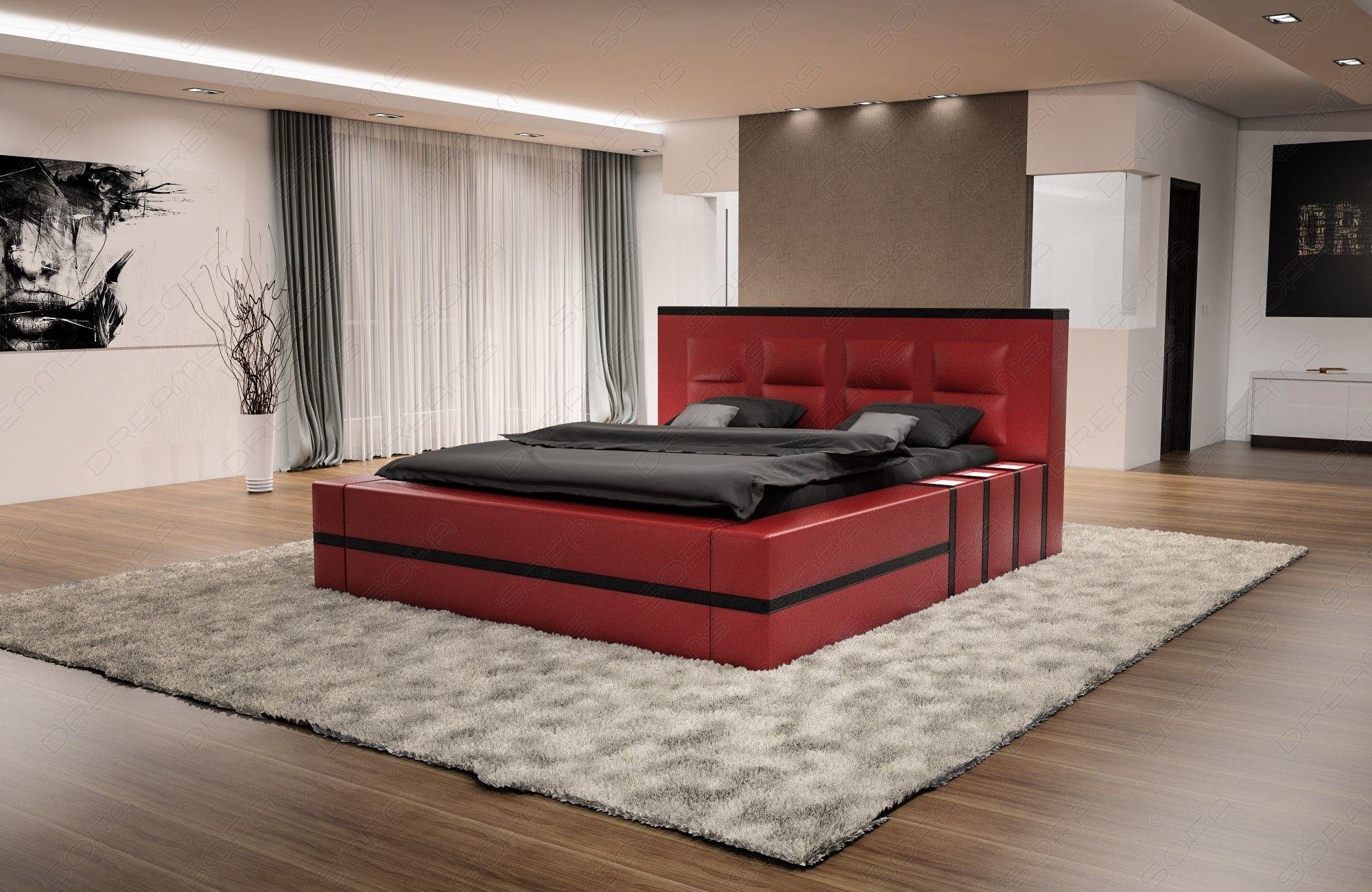 Beleuchtung, rot-schwarz mit LED mit Sofa Bett Matratze, Topper, Asti Kunstleder Dreams LED mit mit Beleuchtung Boxspringbett Premium Komplettbett