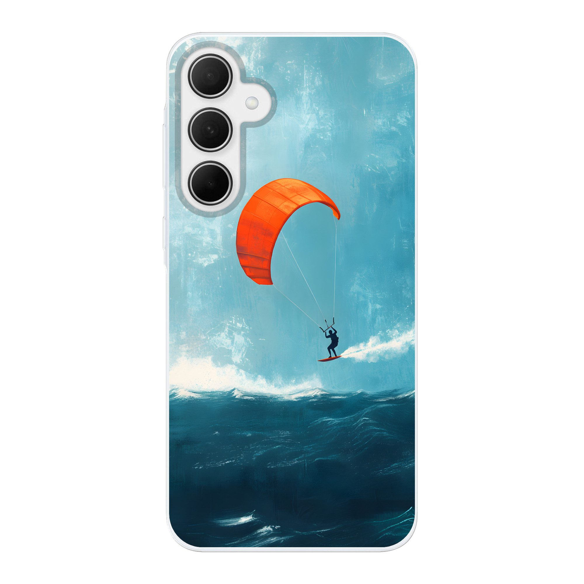 MuchoWow Handyhülle für Samsung Galaxy A35 5G Kitesurfer - Orange - Meer - Himmel, Smartphone-Bumper, Print, Handy Schutzhülle Dünn