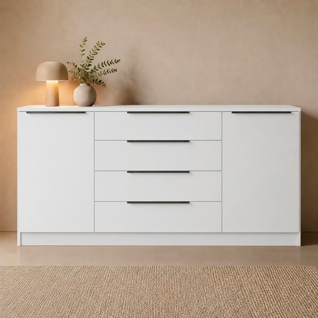 borchardt Möbel Sideboard Tom, moderne Kommode mit dunklen Metallgriffen, 166cm, 2 Türen 4 Schubfächer, variable Einlegeböden, viel Stauraum