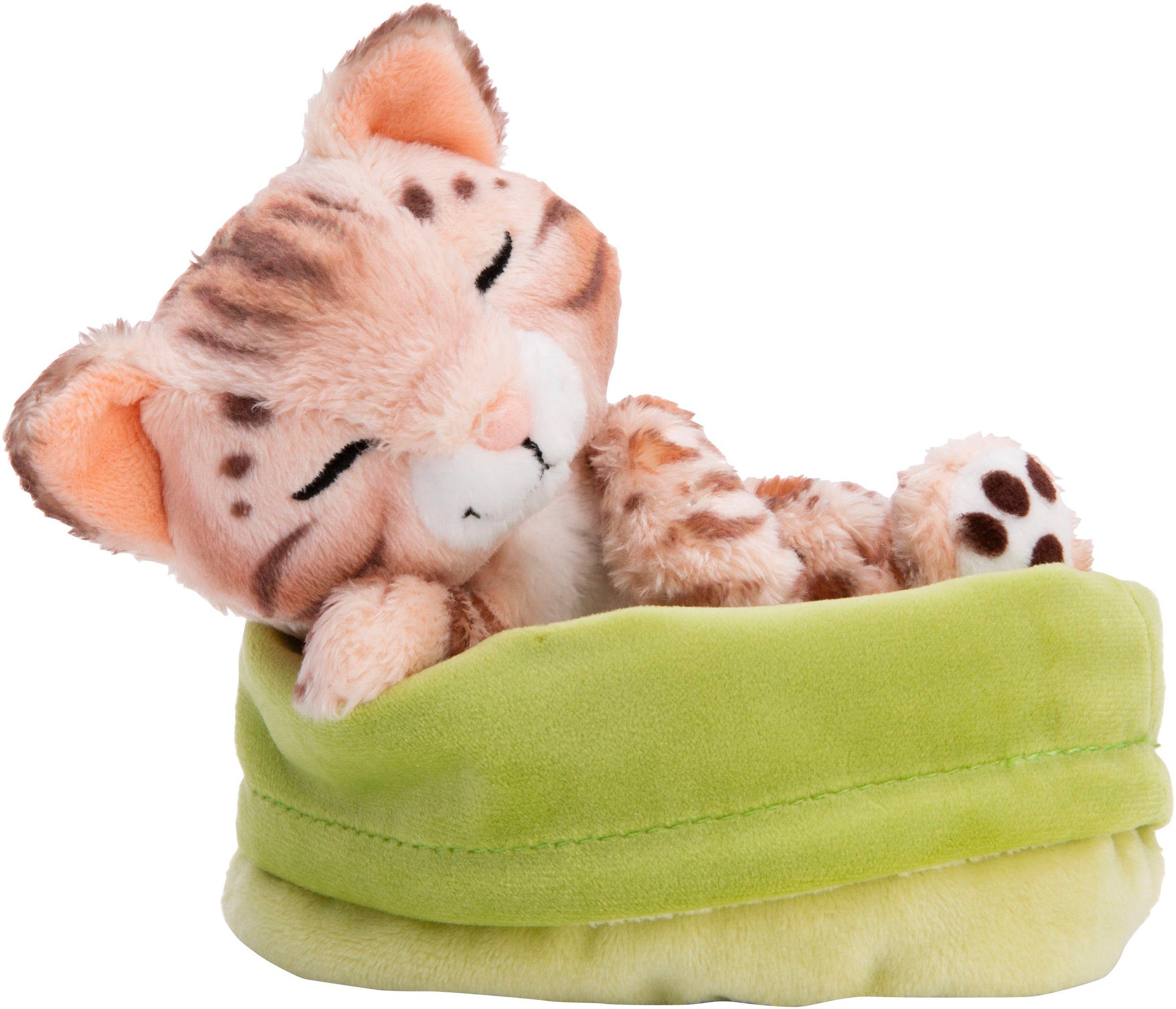Nici Kuscheltier Sleeping Pets, Katze Bengal, 12 cm, im Körbchen, enthält recyceltes Material