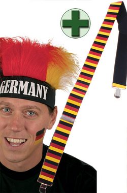Karneval-Klamotten Kostüm Deutschland Perücke mit Hosenträger Fußball, Weltmeisterschaft WM EM Fan Artikel Fußball Party