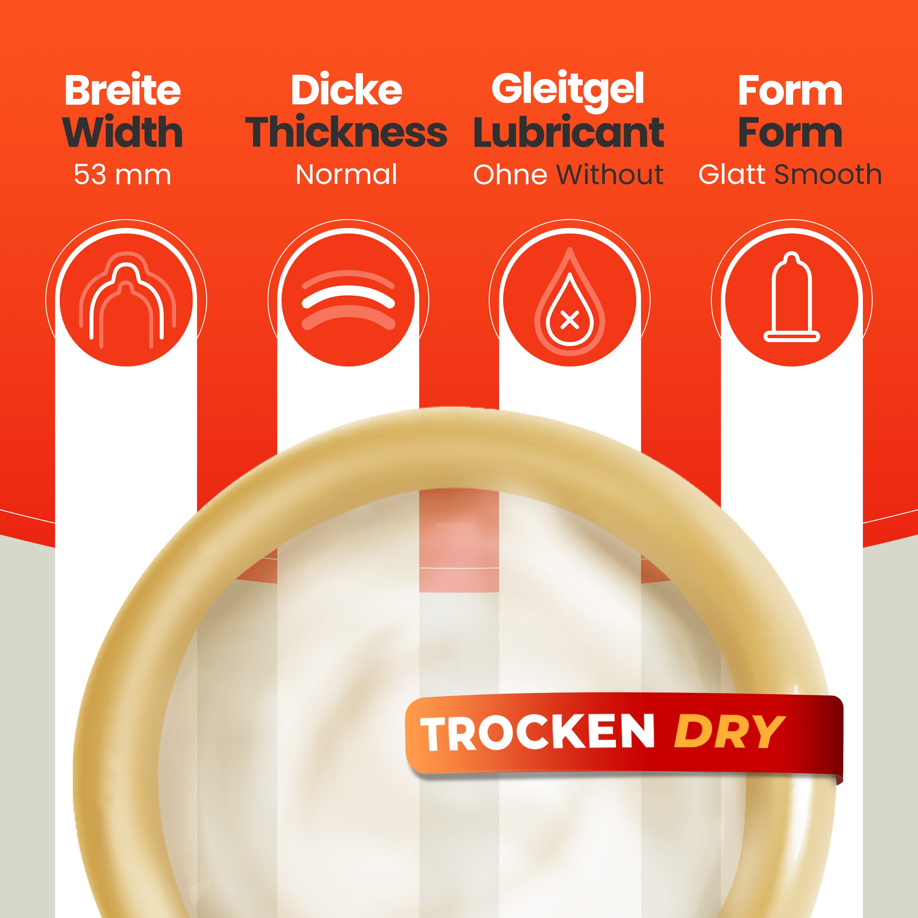 YOSI Kondome 50er Dry - trocken, 53mm, 50 Stück - ohne Gleitmittel, mit Reservoir, glatt & zylindrisch