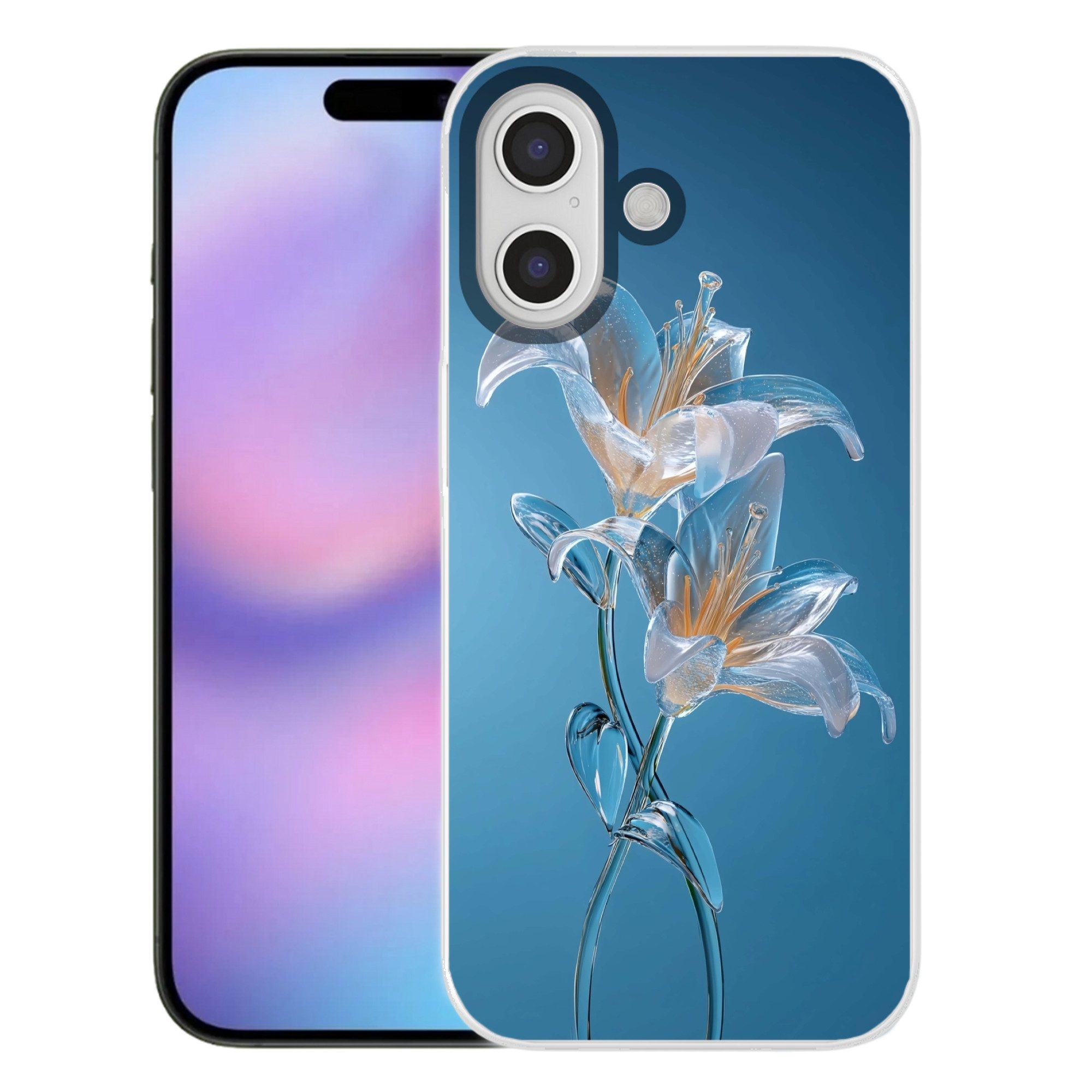 MuchoWow Handyhülle für Apple iPhone 17 Lilien - Blau - Gläser, Smartphone-Bumper, Print, Handy Schutzhülle Dünn