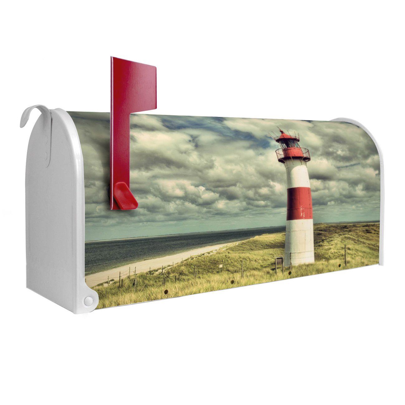 banjado Amerikanischer Briefkasten Mailbox Leuchtturm Sylt (Amerikanischer Briefkasten, original aus Mississippi USA), 22 x 17 x 51 cm weiß