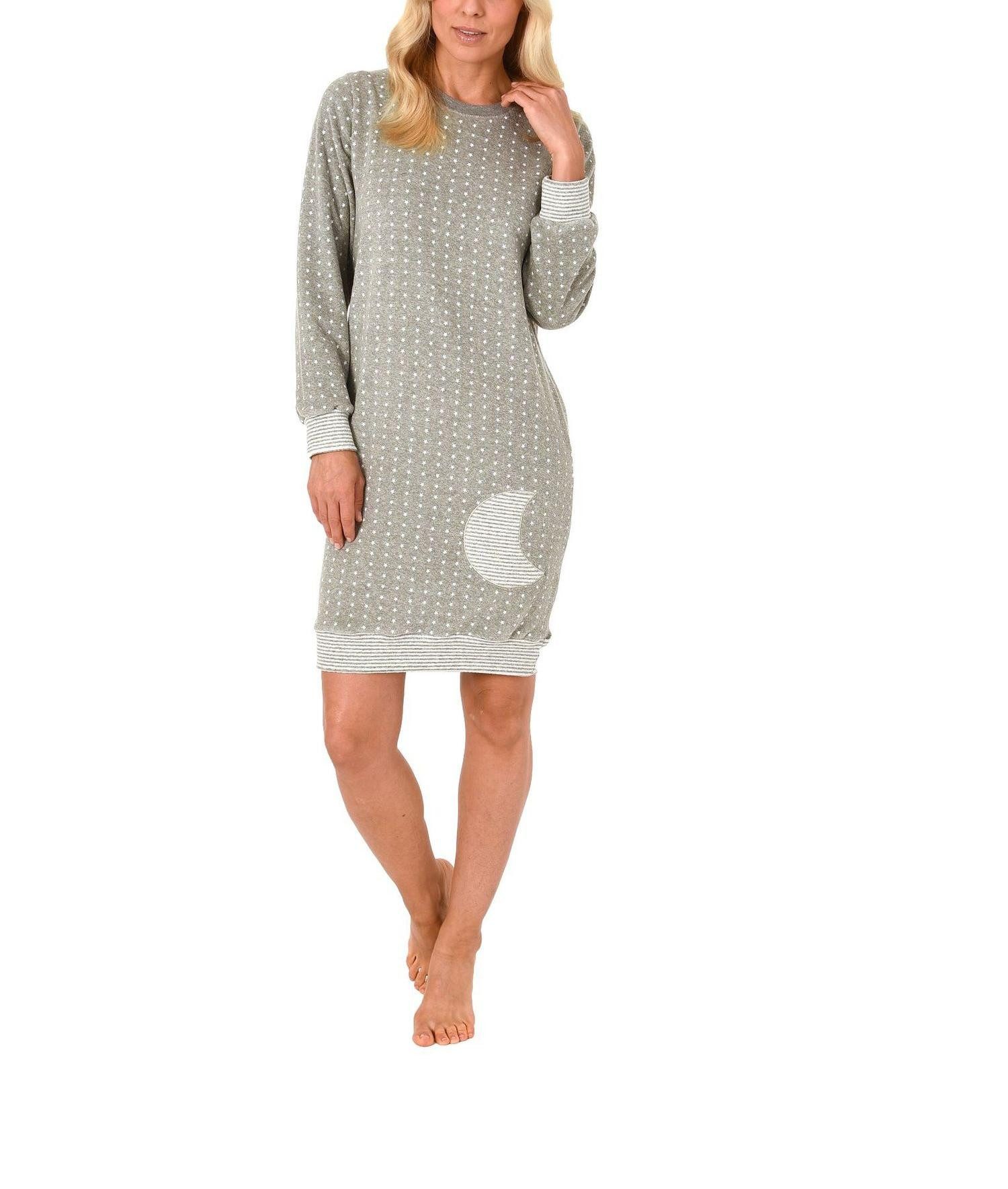 Normann Nachthemd Normann Damen langarm Frottee Nachthemd in Tupfen- und Ringeldesign