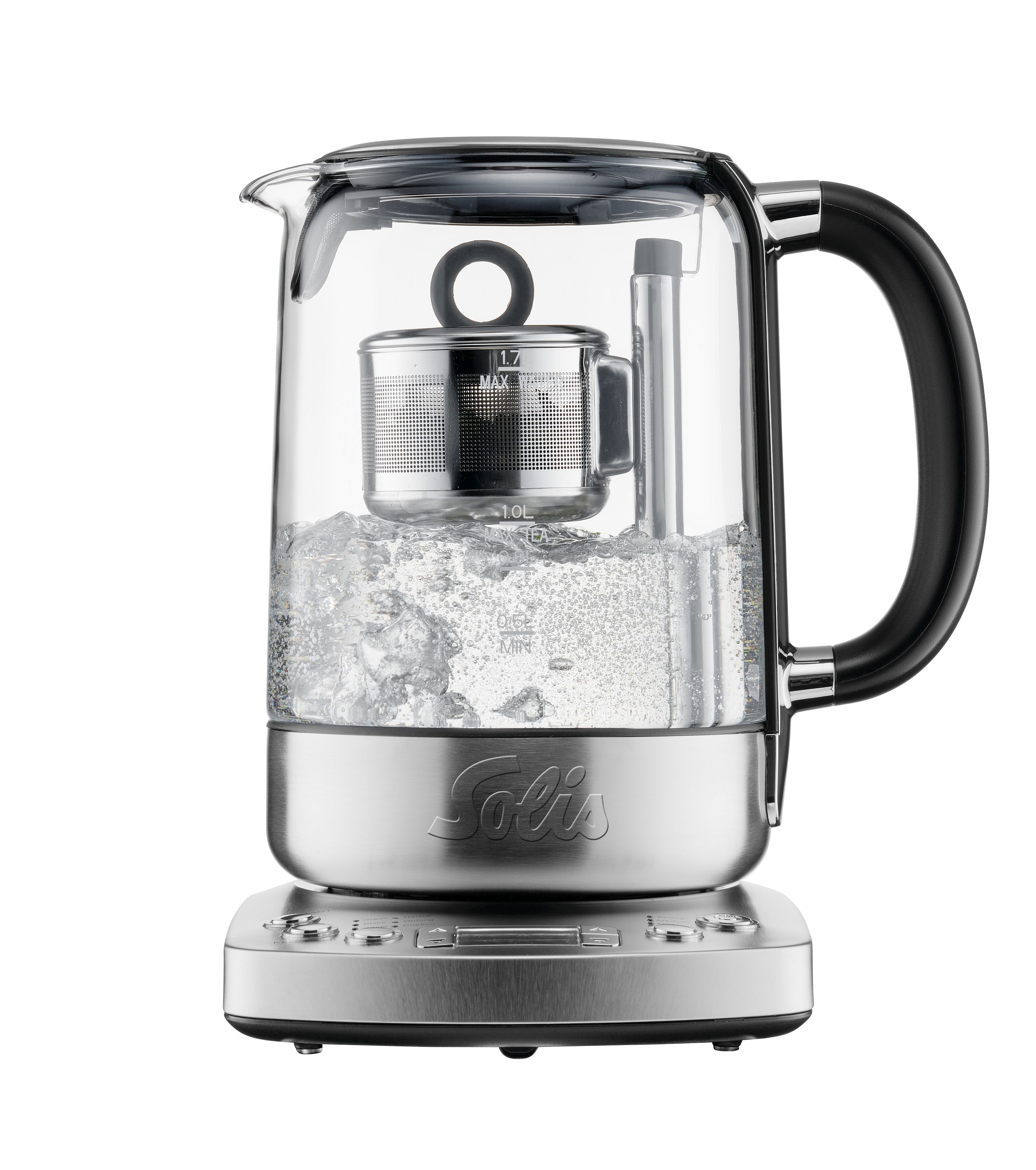 SOLIS OF SWITZERLAND Wasserkocher Teekocher, Typ 5518, 1,7 l, 2200 W, Teesieb, Wasserstandsanzeige, Warmhaltefunktion