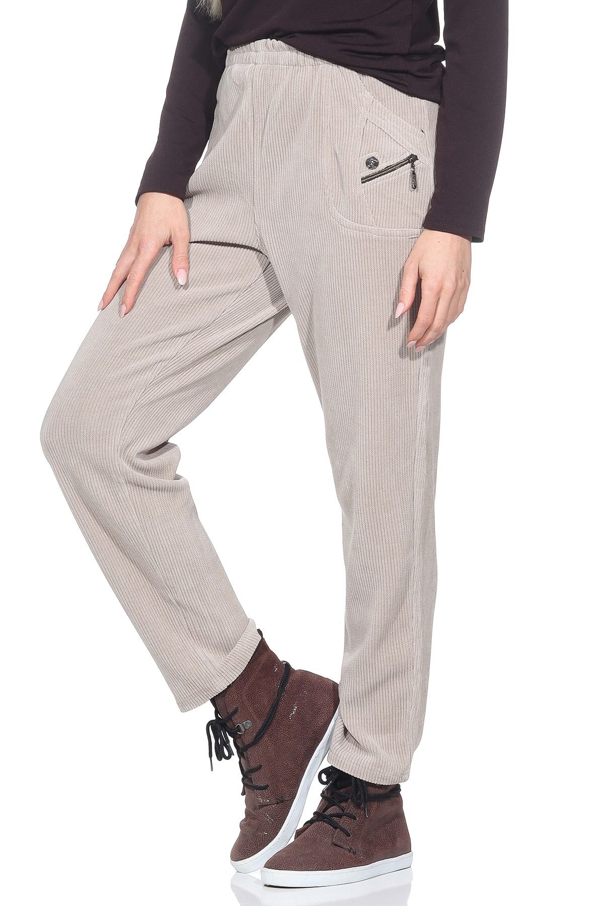 Cherry Berry Cordhose Stretchhose Damen Weiche Cord Schlupfhose Kurzgröße Kurzgröße, elastischer Bund, Unifarben – Bild 4 von 5