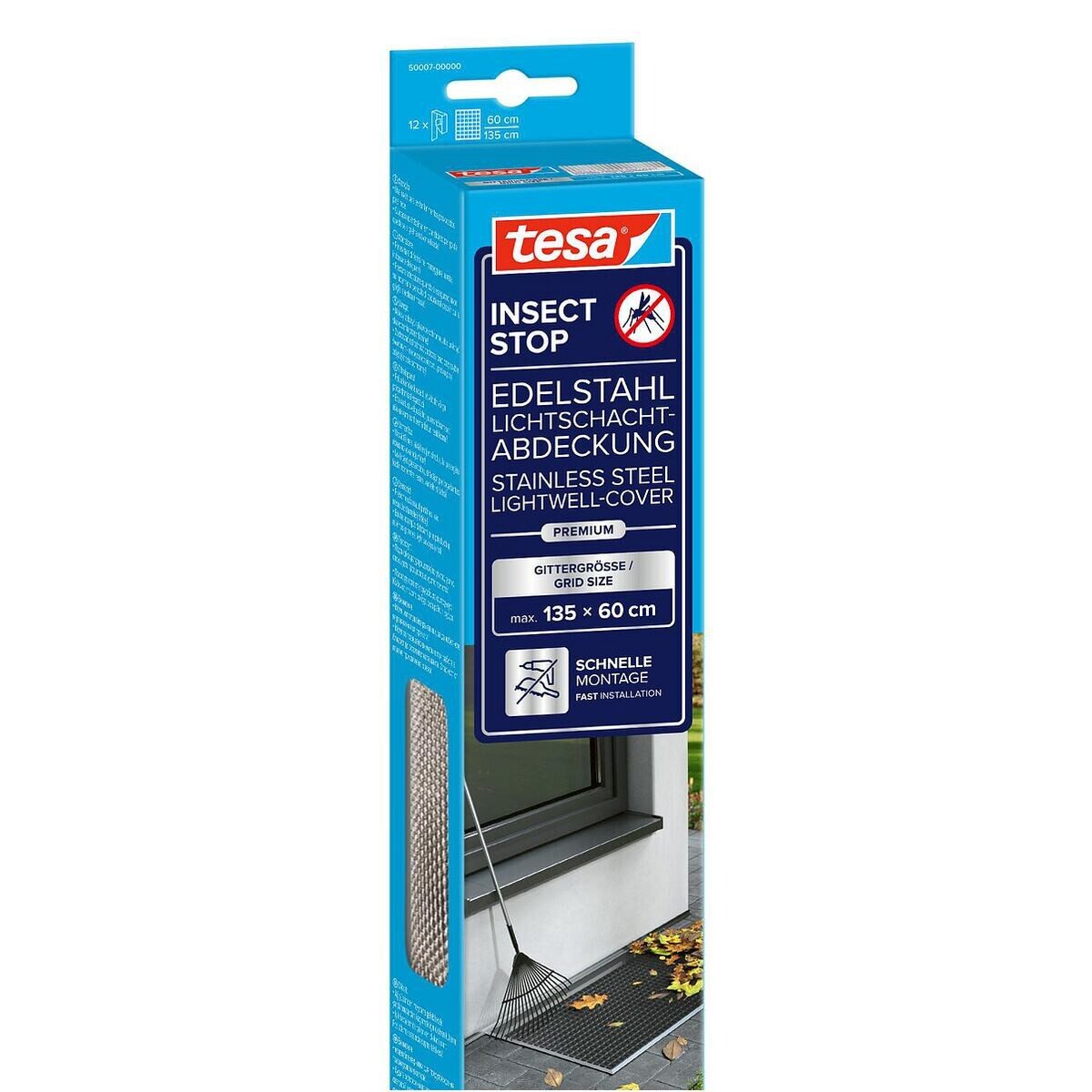 tesa Lichtschachtabdeckung Insect Stop 50007, Edelstahl, befahrbar