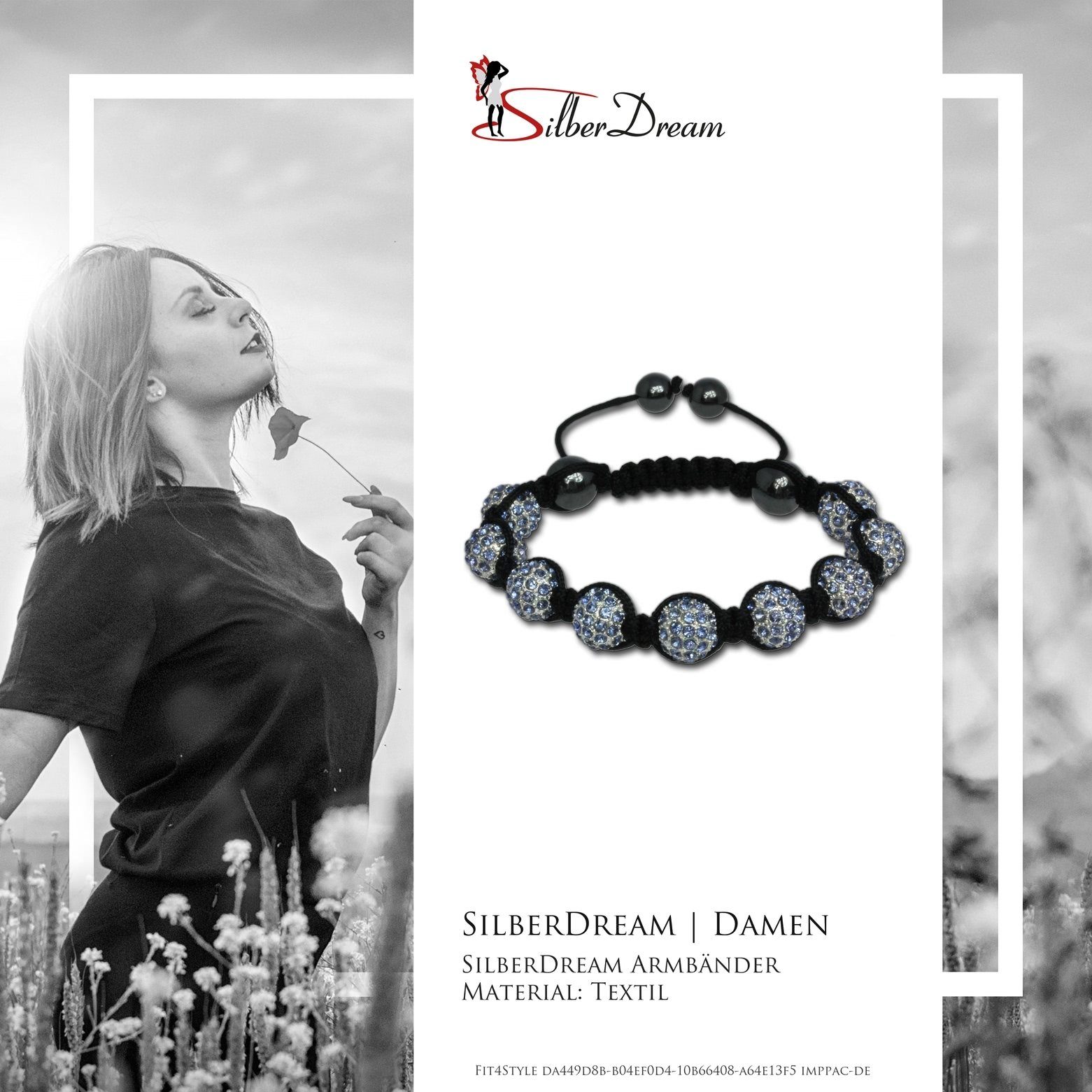 23cm, Damen 18cm, (Armband), Armband weiß-grau schwarz Armband SilberDream Armband ca. ca. Kugeln) Farbe: SilberDream (Shamballa Shamballa