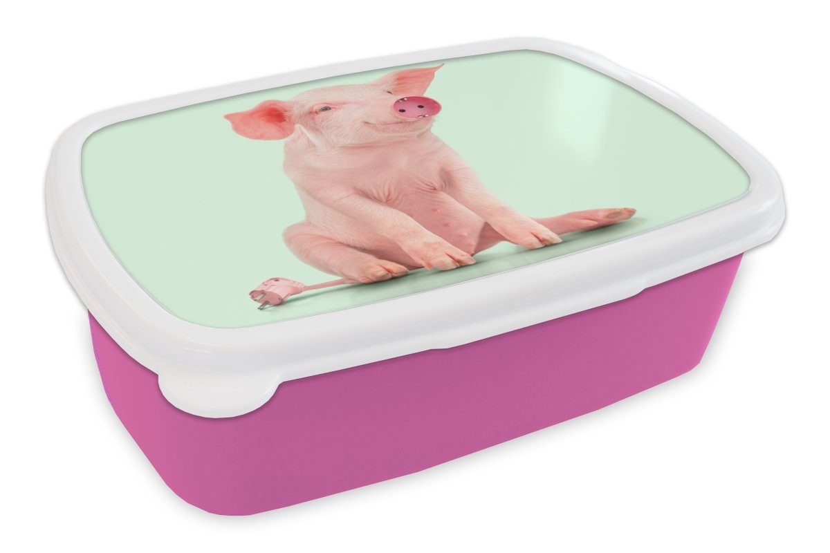 MuchoWow Lunchbox Schwein - Rosa - Sockel - Tiere, Kunststoff, (2-tlg), Brotbox für Erwachsene, Brotdose Kinder, Snackbox, Mädchen, Kunststoff