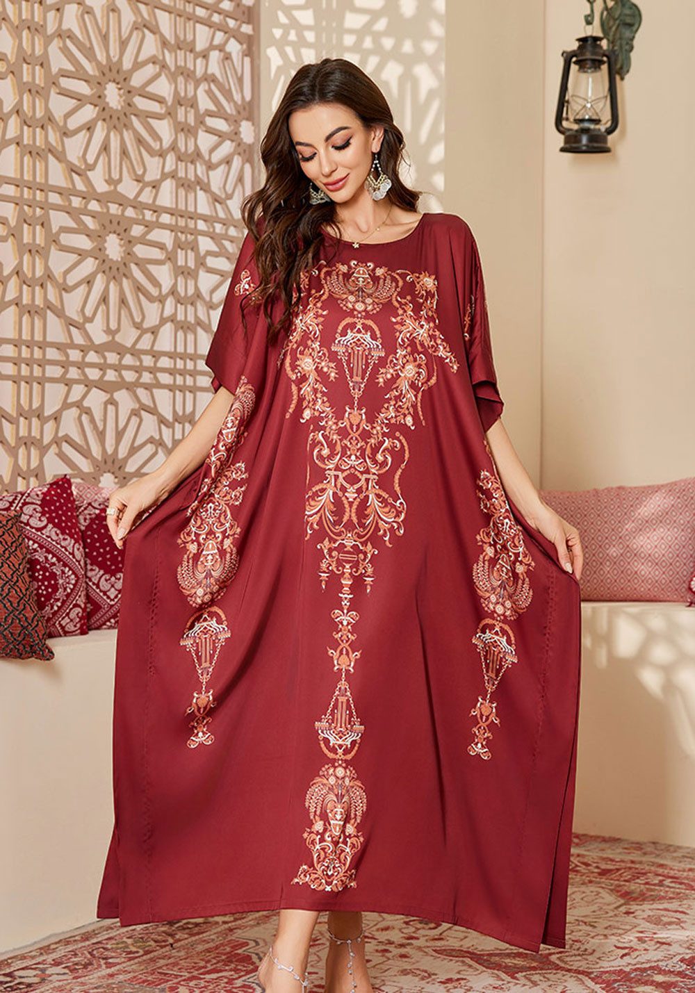 Vivi Idee Morgenmantel Kaftan Kimono Bademantel, Schlafmantel satin Sauna Einheitsgröße, Rund-Kragen/V-Kragen, Bindegürtel, Einheitsgröße, seidig