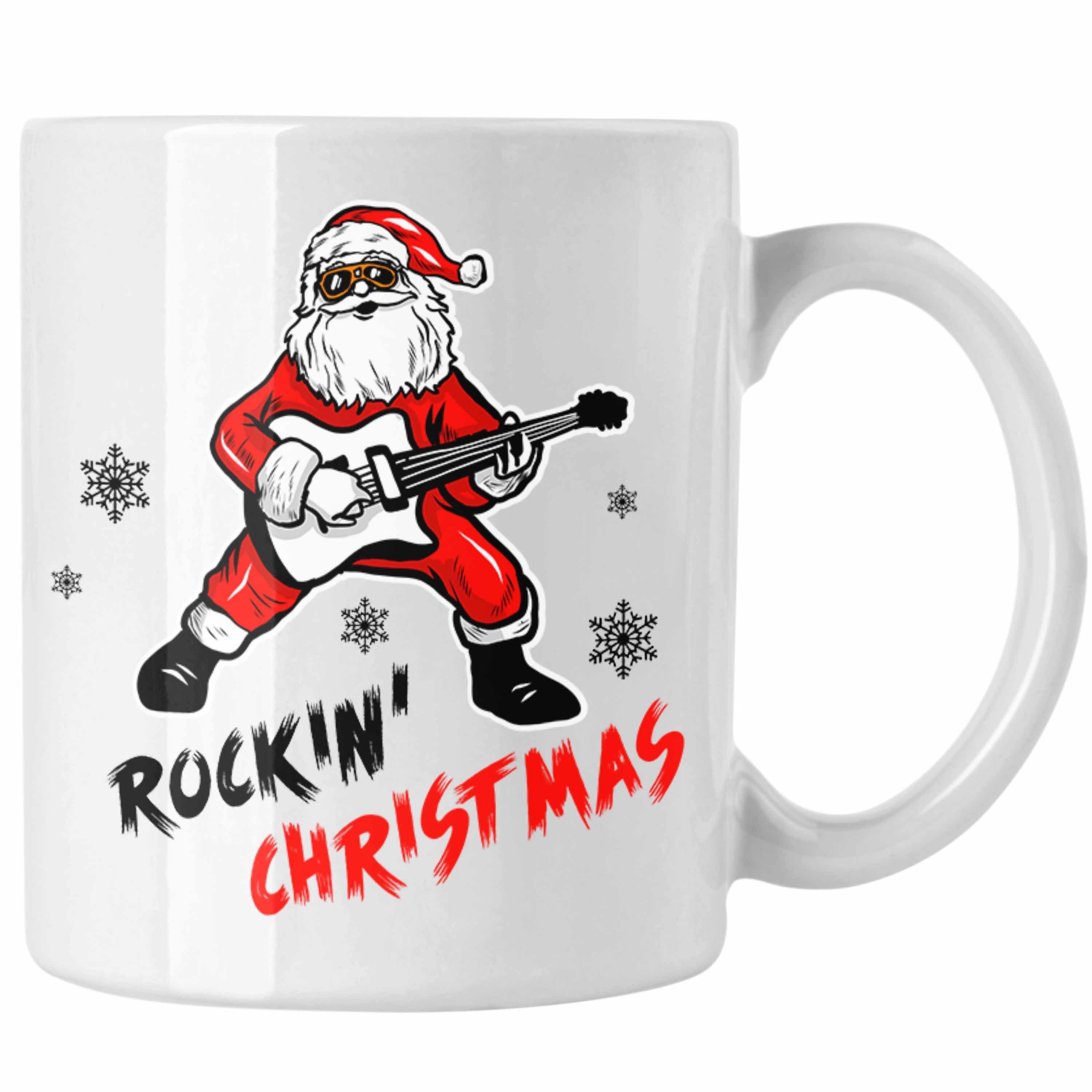 Trendation Tasse Trendation - Rockin Christmas Tasse Weihnachten Weihnachtstasse Rock N Roll Heavy Metal Geschenk Geschenkidee Metal Fans Rockmusik Kaffeetasse Weiss