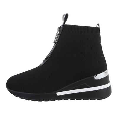 Ital-Design Damen High-Top Freizeit Кросівкиboots Keilabsatz/Wedge Кросівкиs High in Schwarz