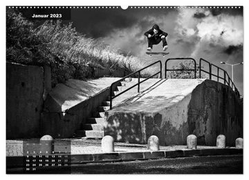 CALVENDO Wandkalender Skateboarden in Schwarz-Weiß (Premium, hochwertiger DIN A2 Wandkalender 2023, Kunstdruck in Hochglanz)