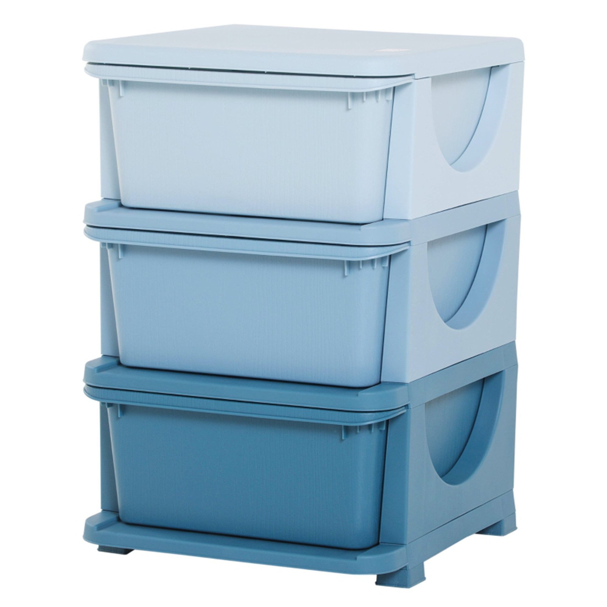 MC Star Aufbewahrungsbox für Kinder, 3 Schubladen, abgerundete Kanten, erhöhtes Design (37x37x56,5 cm, Blau)