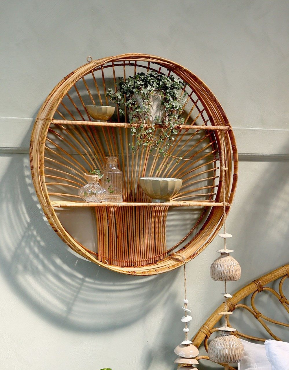 Chic Antique Wandregal Rattan Goa Scandi Bohemian Rund 60cm