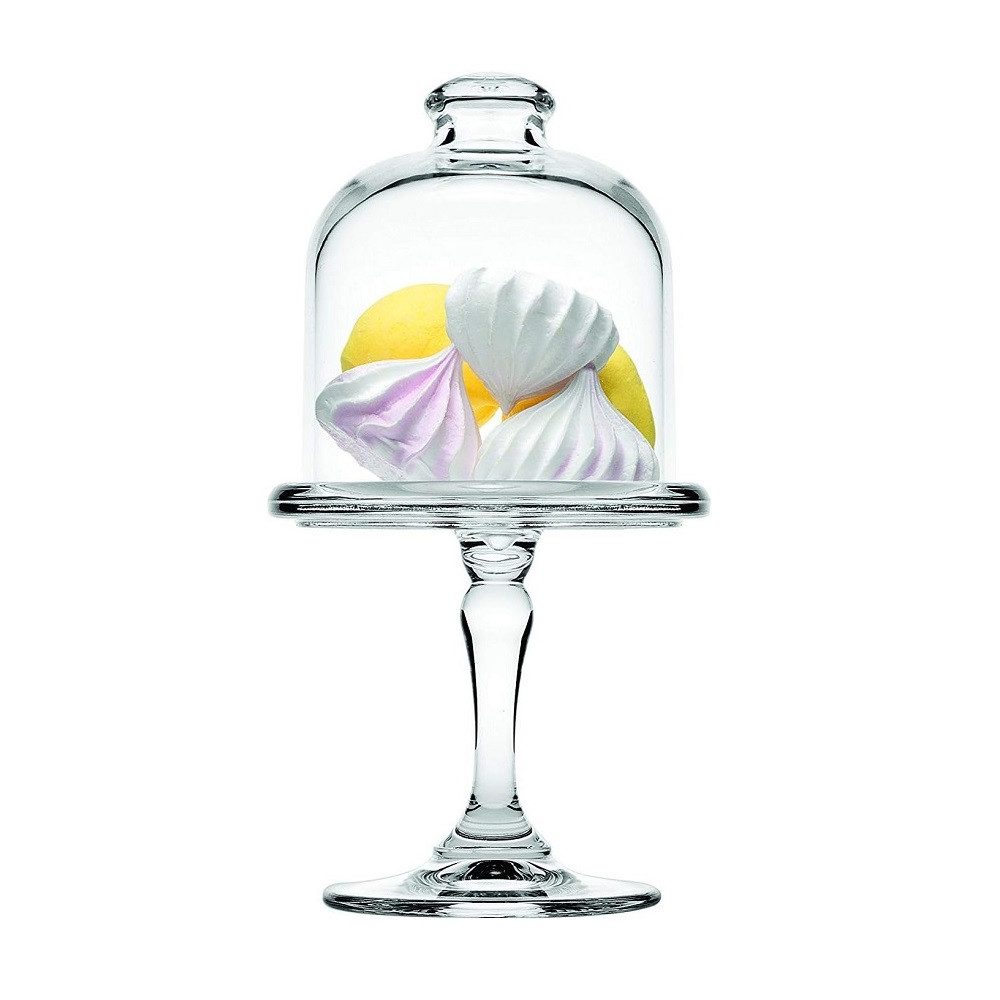Pasabahce Servierplatte Pasabahce Mini Patisserie Servierschale mit Standfuß und Kuppel, Glas, (Set)