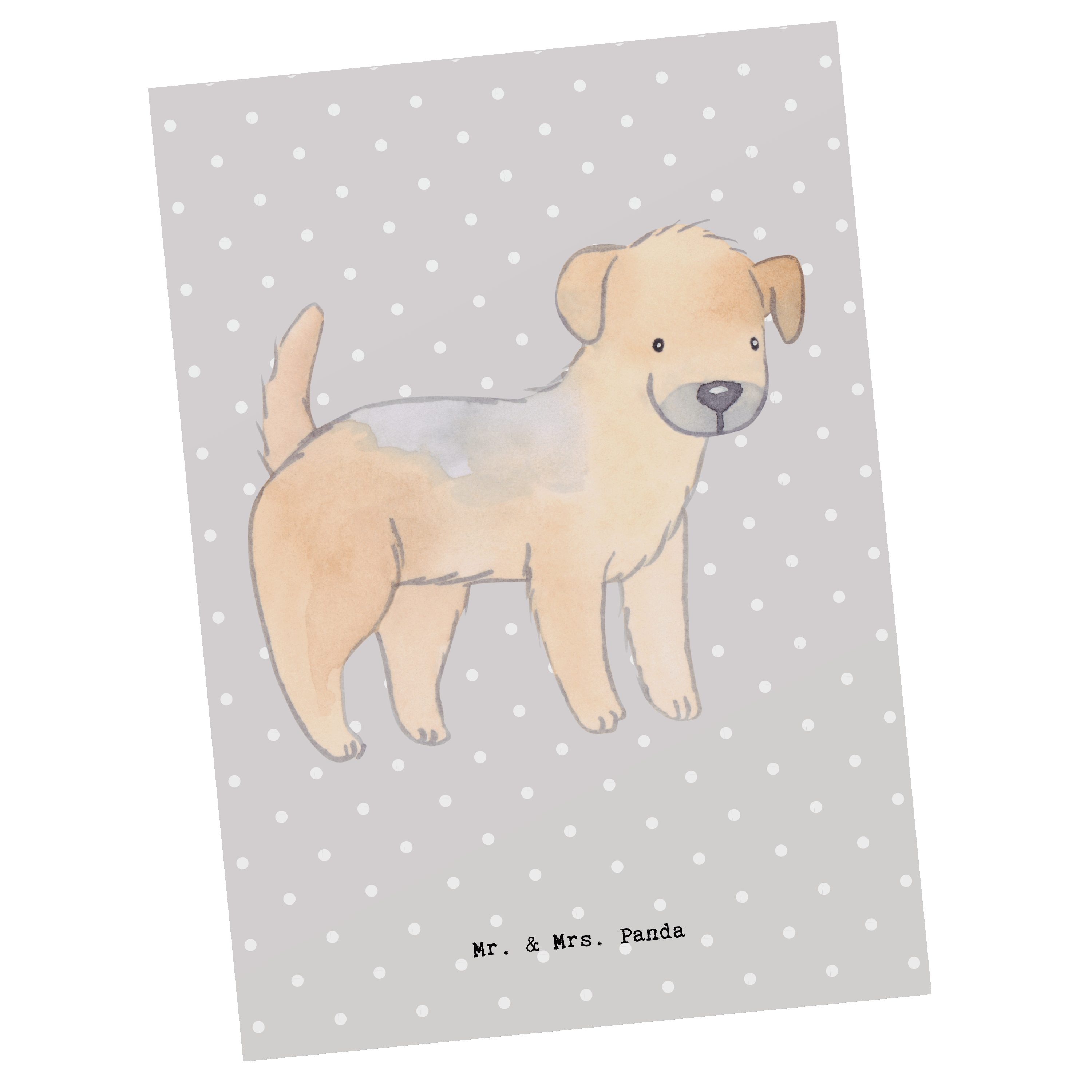 Mr. & Mrs. Panda Postkarte Border Terrier Moment - Grau Pastell - Geschenk, Schenken, Karte, Dan