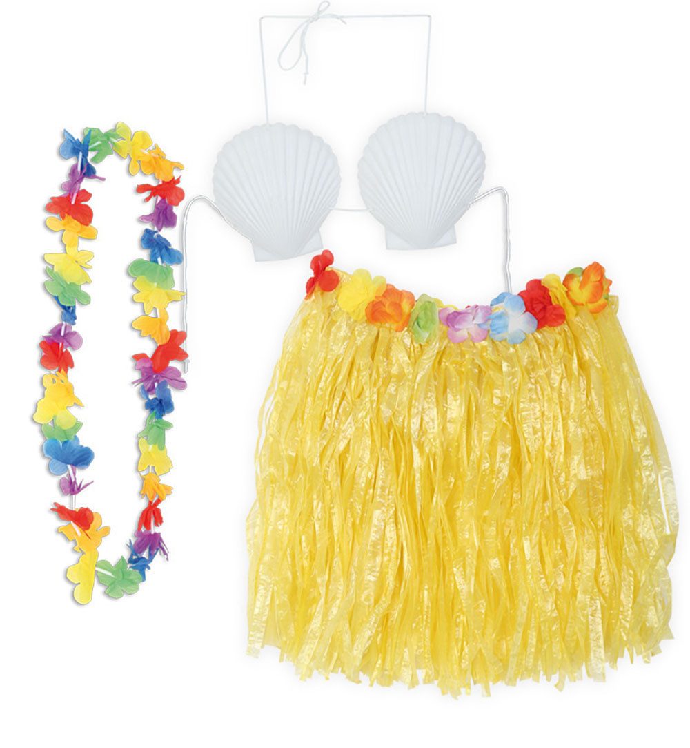 Fries Hawaii-Kostüm Hawaii Set, 3-tlg Bastrock, BH, Kette Rock ca. 46 cm Länge