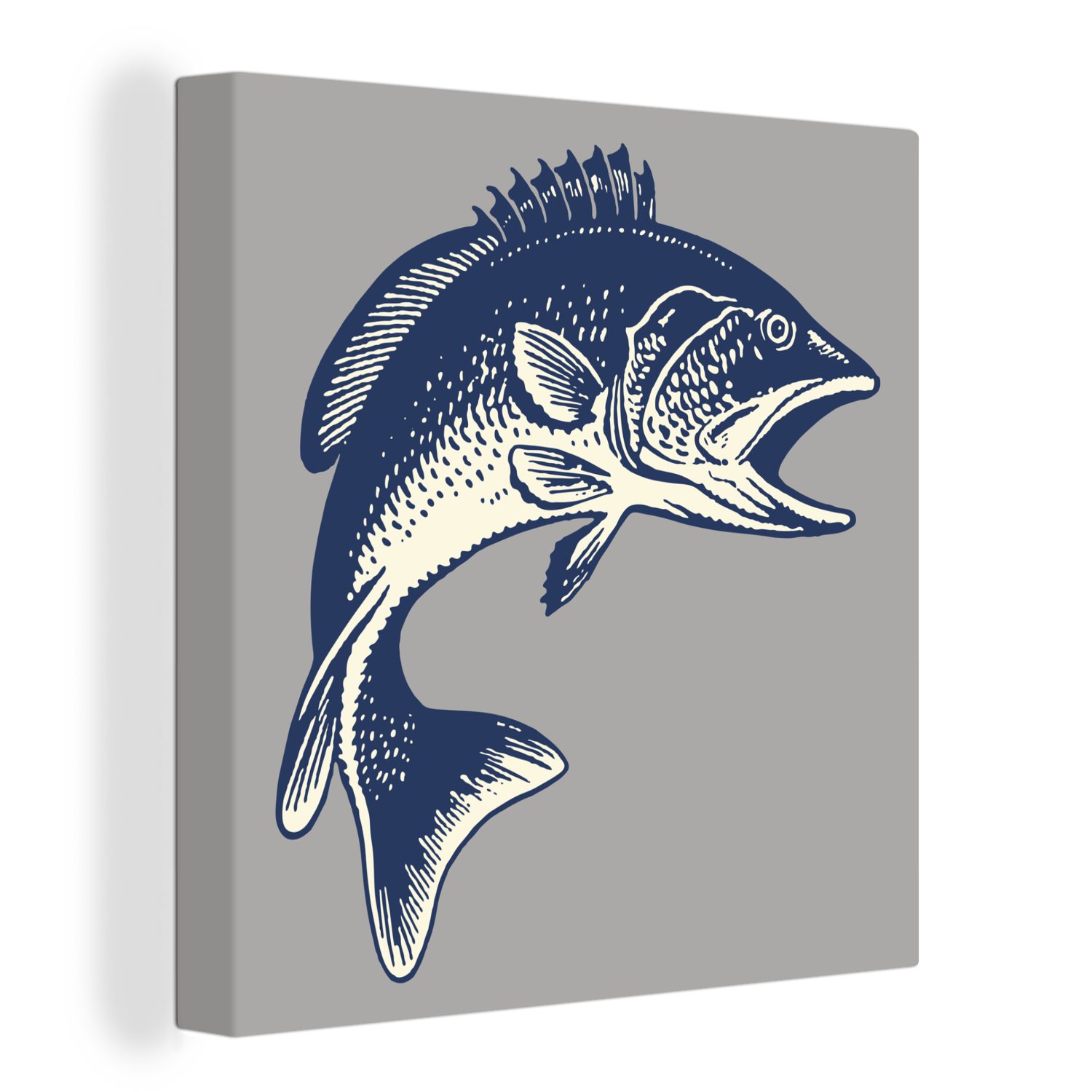 OneMillionCanvasses® Leinwandbild Fisch - Grau - Zeichnung, (1 St), Leinwand Bilder für Wohnzimmer Schlafzimmer