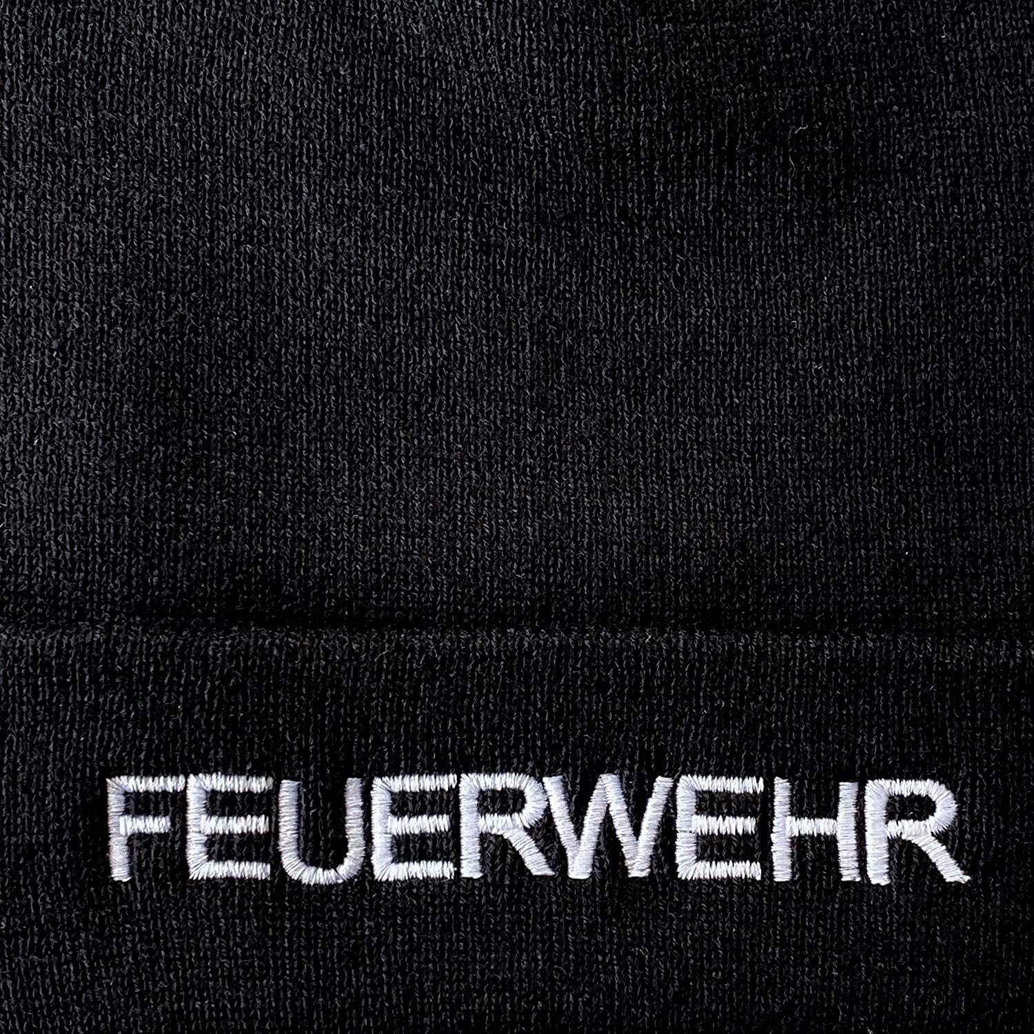 mit (Beanie Strickmütze Mütze) Umschlag Umschlag mit bestickt breiten schwarz Strickmütze Feuerwehr mit Schnoschi