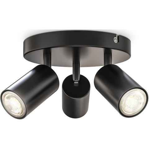 B.K.Licht Deckenspots, ohne Leuchtmittel, 3-flammige Spotlampe, rund, schwenkbar, drehbar, GU10, schwarz