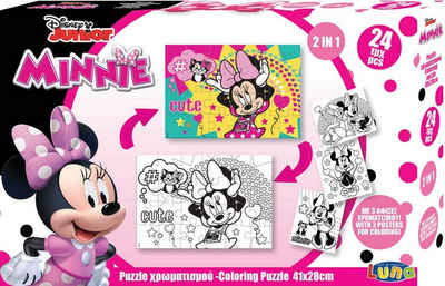 Diakakis Steckpuzzle 2in1 Malpuzzle Minnie Mouse 24tlg mit Ausmalbilder, Puzzleteile