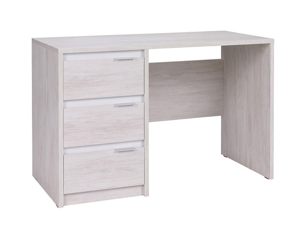 3 x Schubladen, Glanz Schreibtisch T60 Furnix B120 cm Weißeiche-Weiß mit DEVERTTI Maße x H77